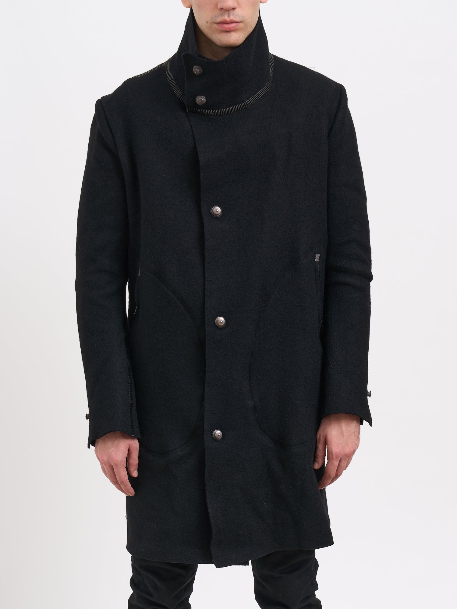 ISAAC SELLAM Long Wool Jacket for Men - Size Medium