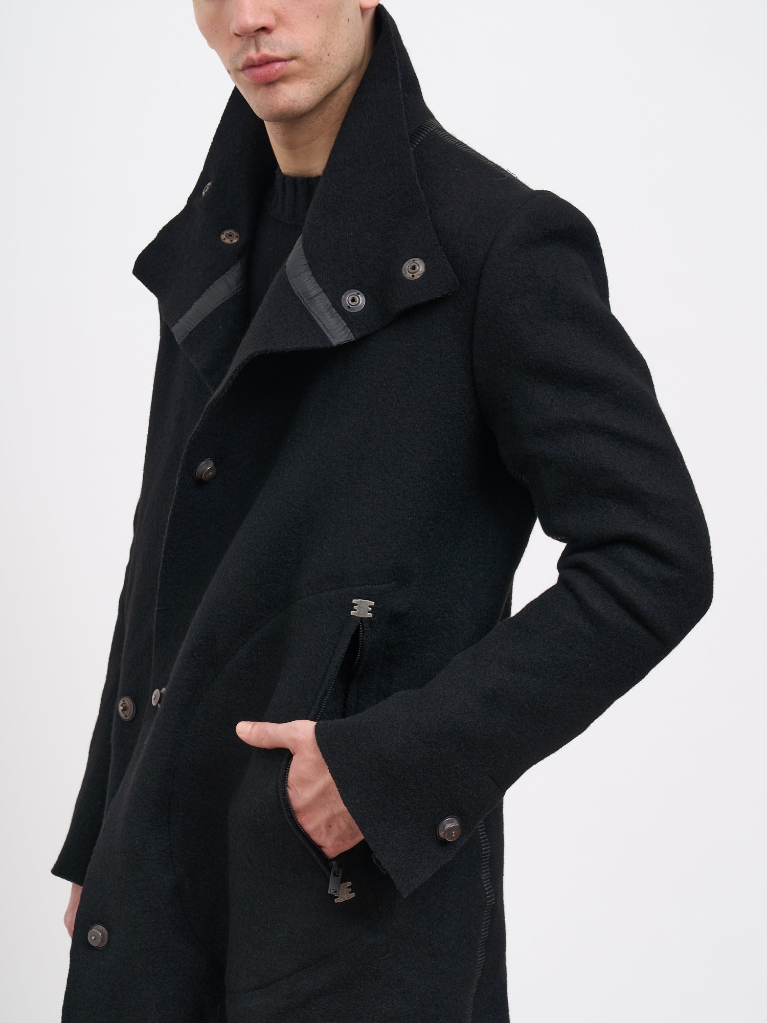 ISAAC SELLAM Long Wool Jacket for Men - Size Medium