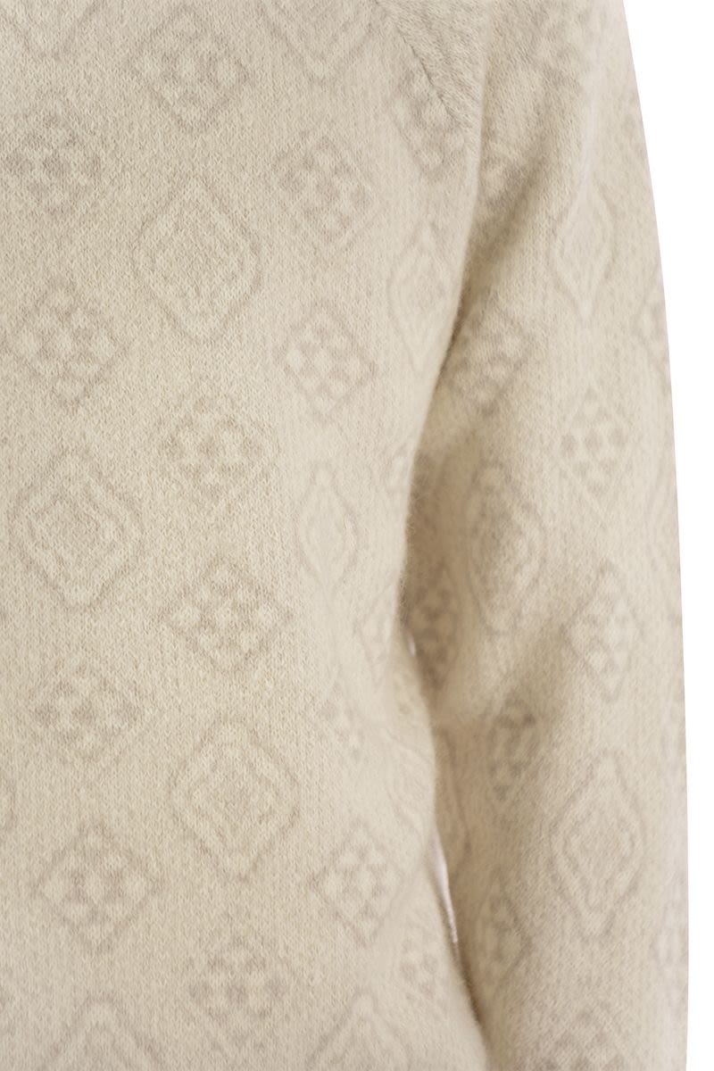 BRUNELLO CUCINELLI Geometric Jacquard Turtleneck Sweater in Alpaca, Cotton and Wool
