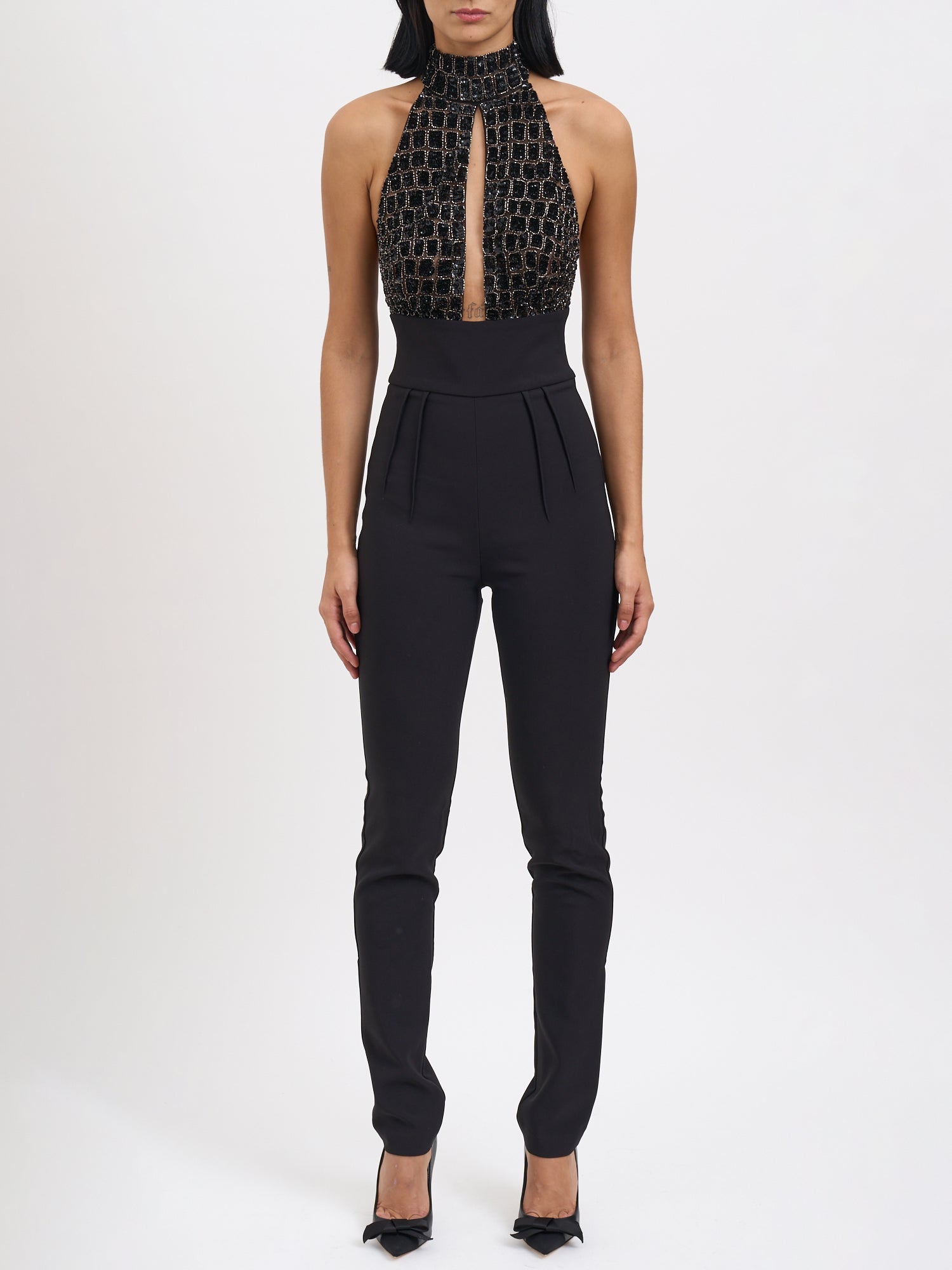 ELISABETTA FRANCHI Georgette Jumpsuit with Piping - Size 40