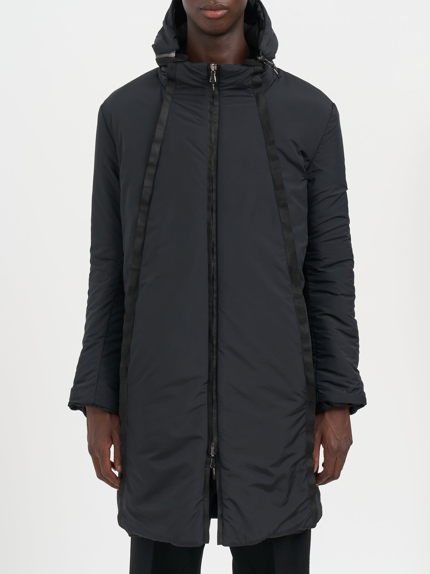 DANIELE BASTA Men's Long Leather Jacket with Removable Hood - Size 50