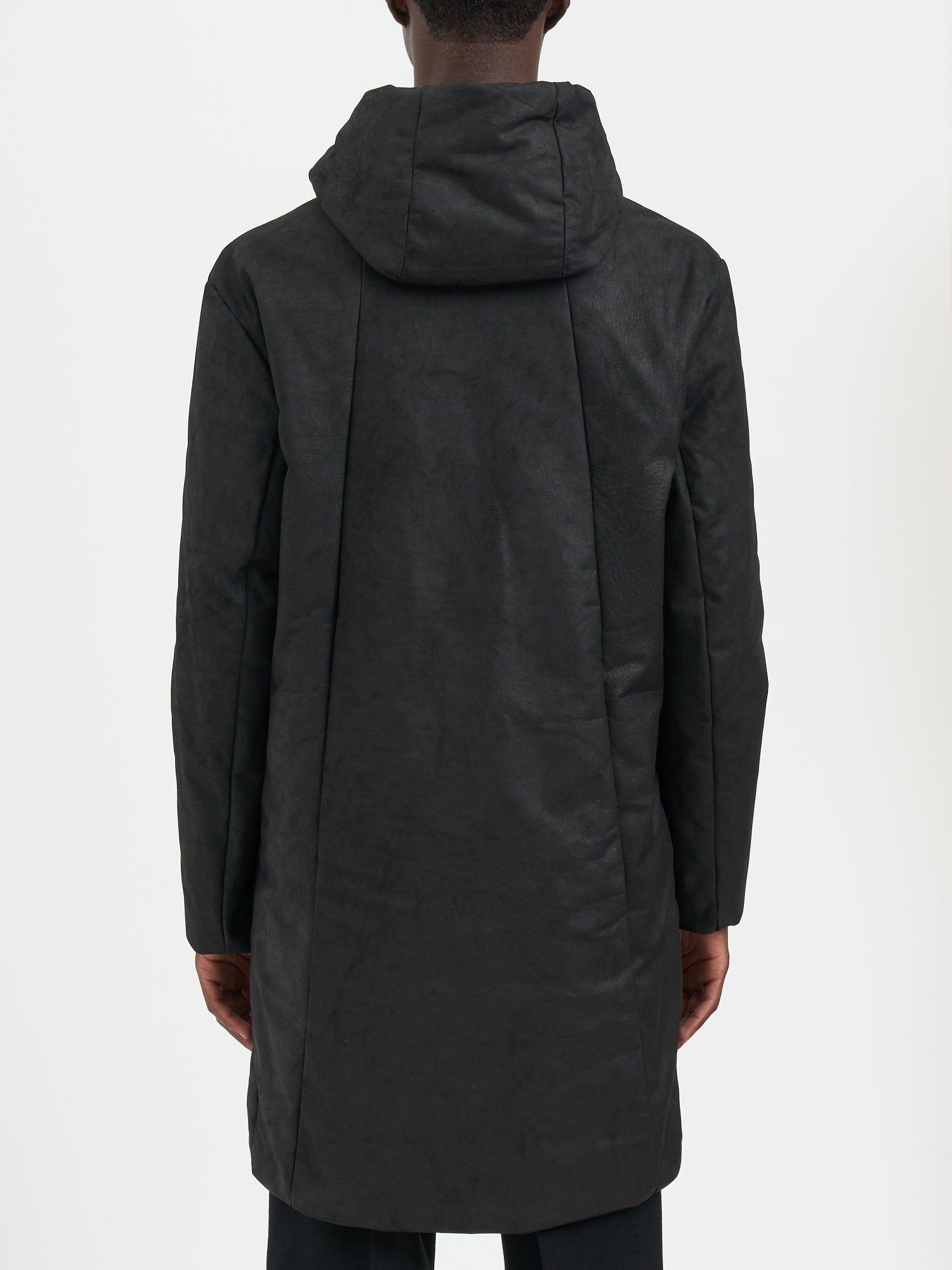 DANIELE BASTA Men's Long Leather Jacket with Removable Hood - Size 50