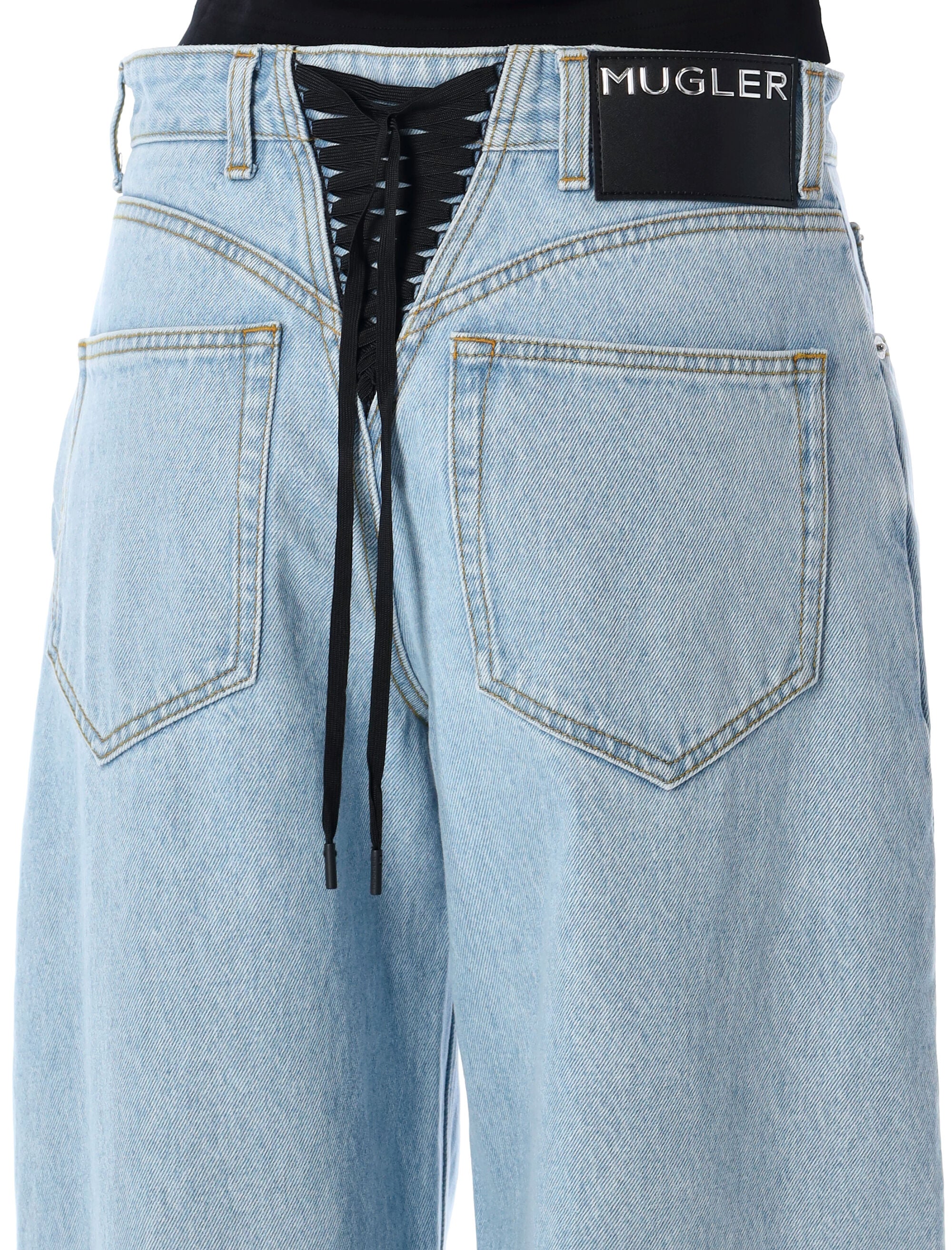 MUGLER Laced-up Wide Leg Jeans