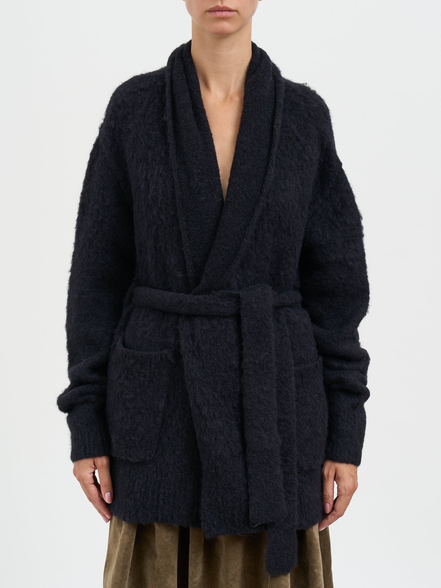 UMA WANG Oversized Wool Cardigan with Belted Waist - Size S