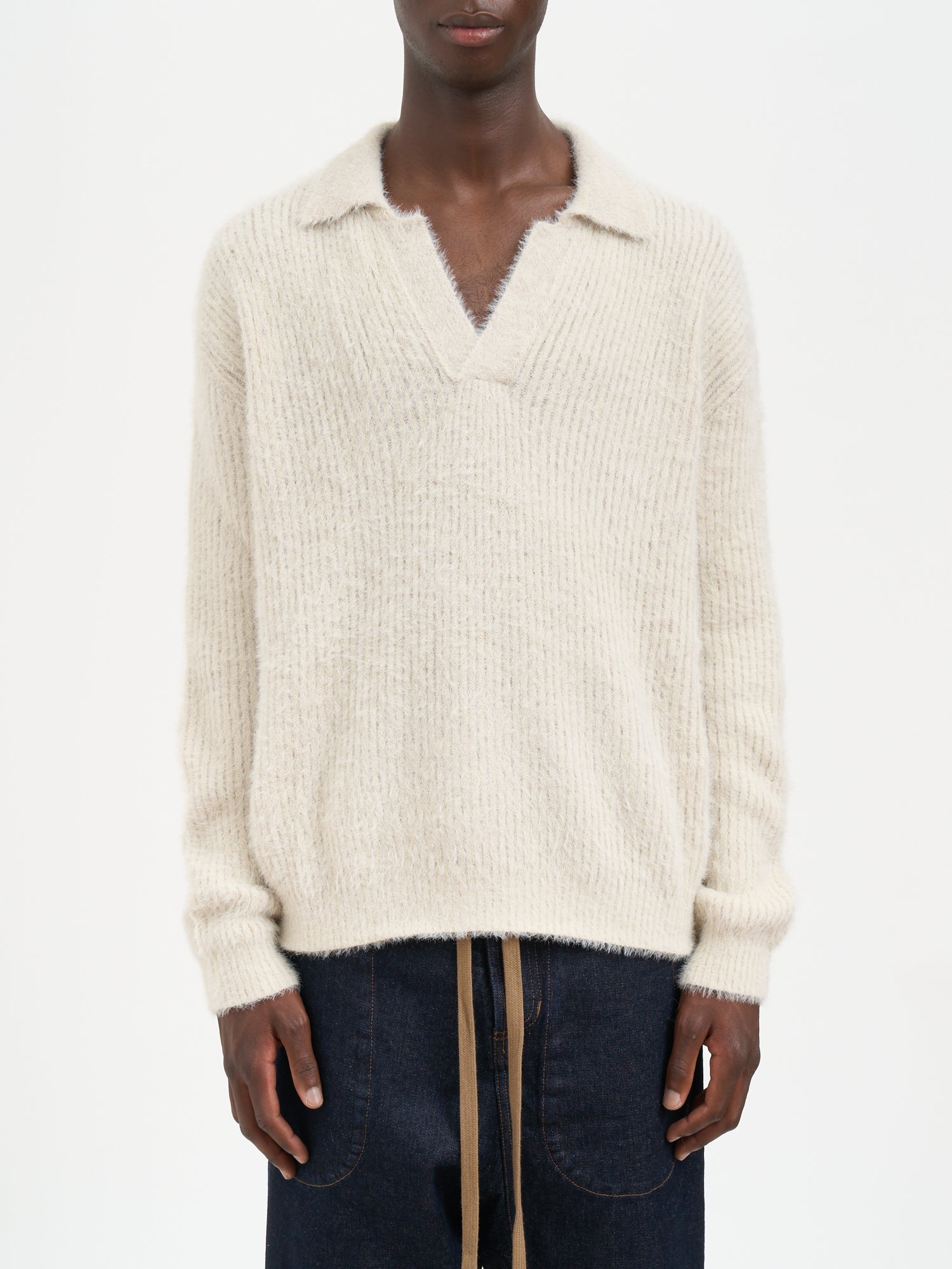 UMA WANG Men's Buttonless Polo Collar Sweater - Medium