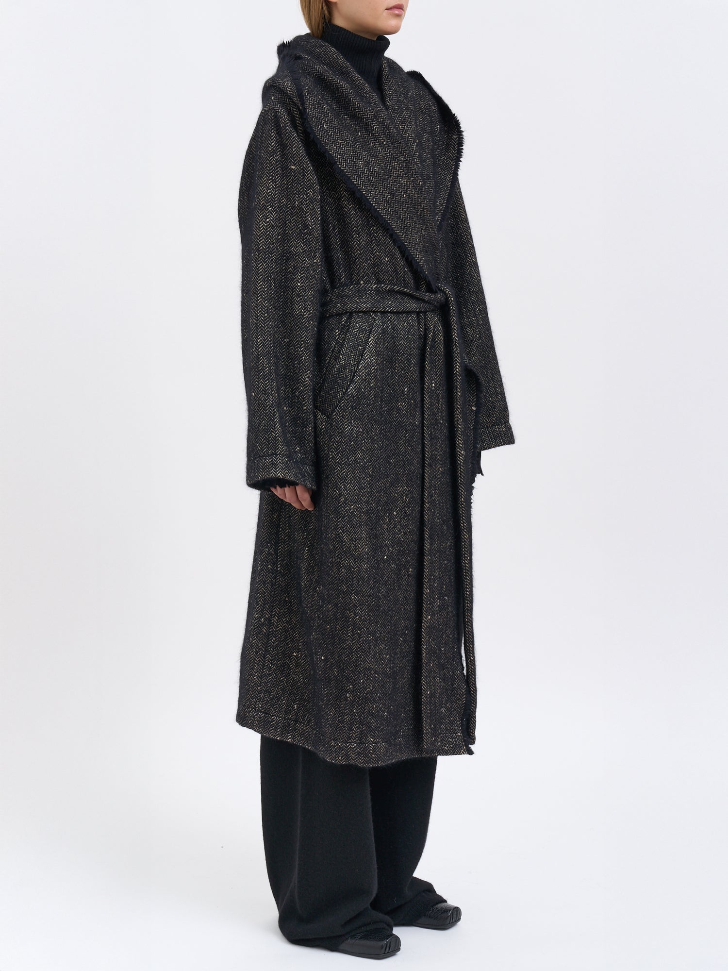 UMA WANG Silk and Angora Cardigan Jacket with Waist Belt - Size S