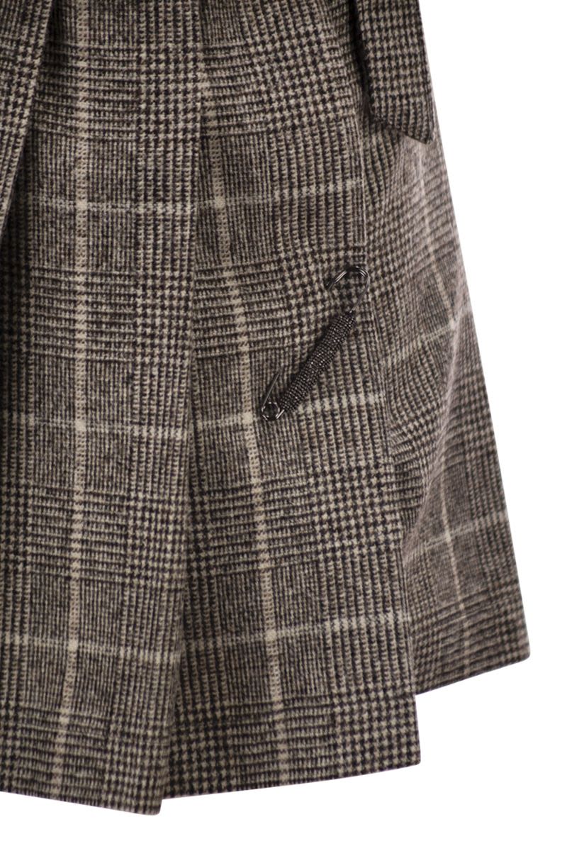 BRUNELLO CUCINELLI Wool Alpaca Prince of Wales Skirt with Brooch