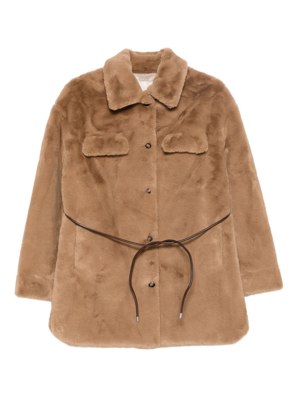 MOLLIOLLI Faux Fur Jacket with Belted Waist & Flap Pockets