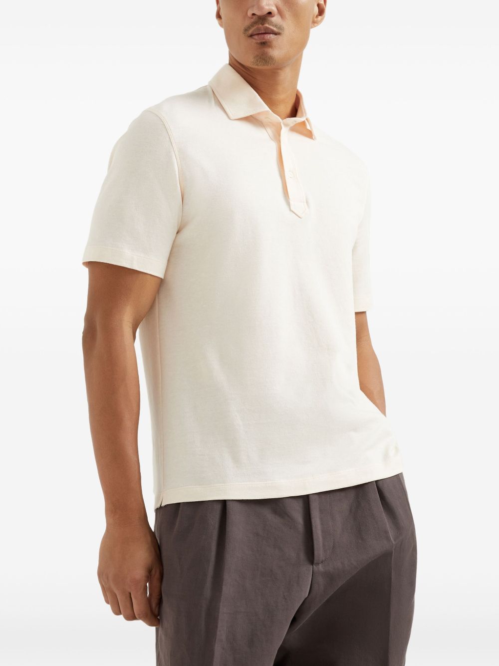BRUNELLO CUCINELLI Men's Short Sleeve Mini Polo with Front Button Fastening