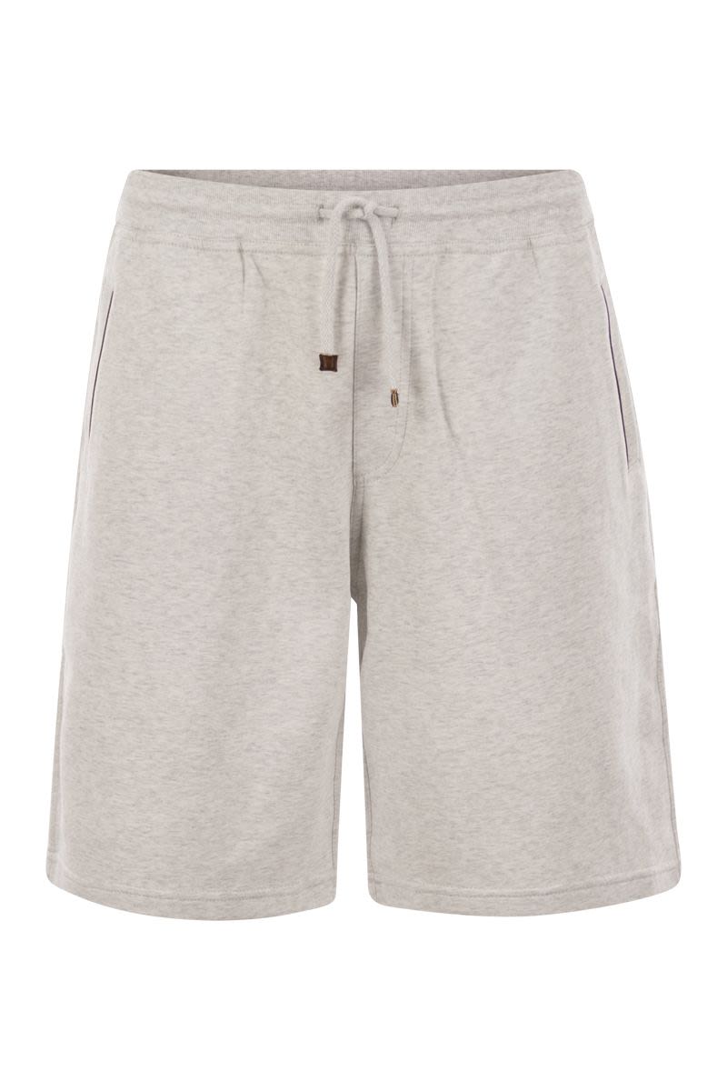 BRUNELLO CUCINELLI Men's Bermuda Shorts in Soft Techno Cotton Fleece with Piping