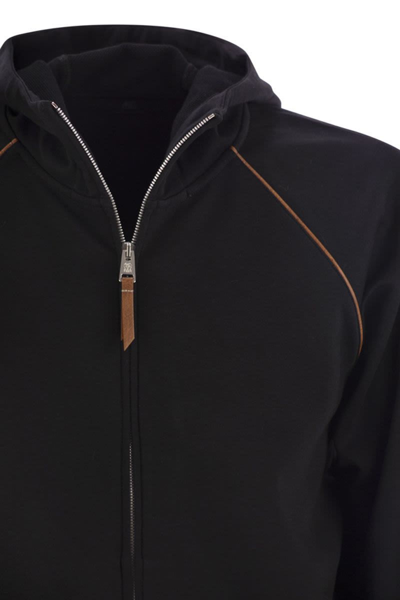 BRUNELLO CUCINELLI Men's Techno Cotton Fleece Hooded Topwear with Zip