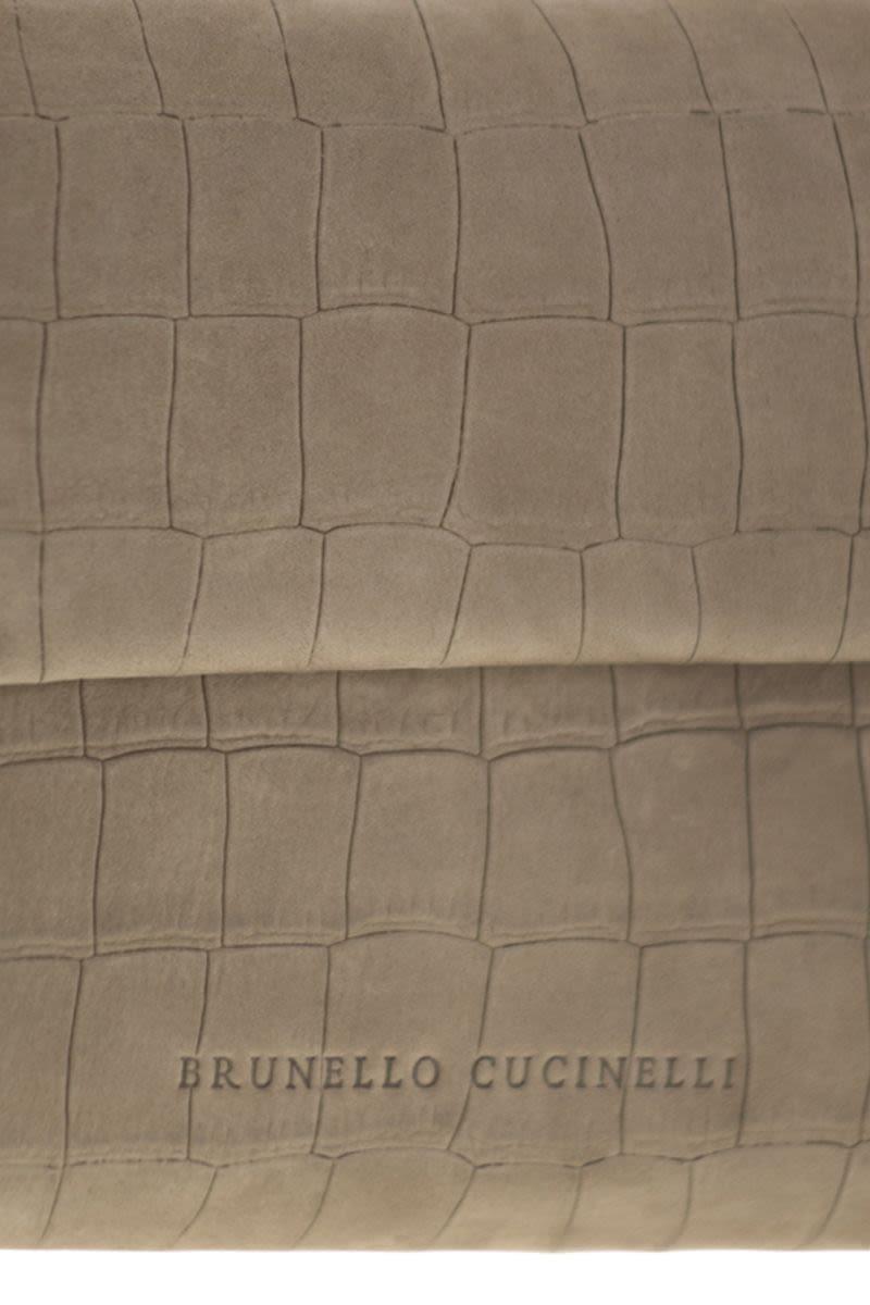 BRUNELLO CUCINELLI Mini Croc Print Nubuck Clutch Handbag with Jewelry Strap