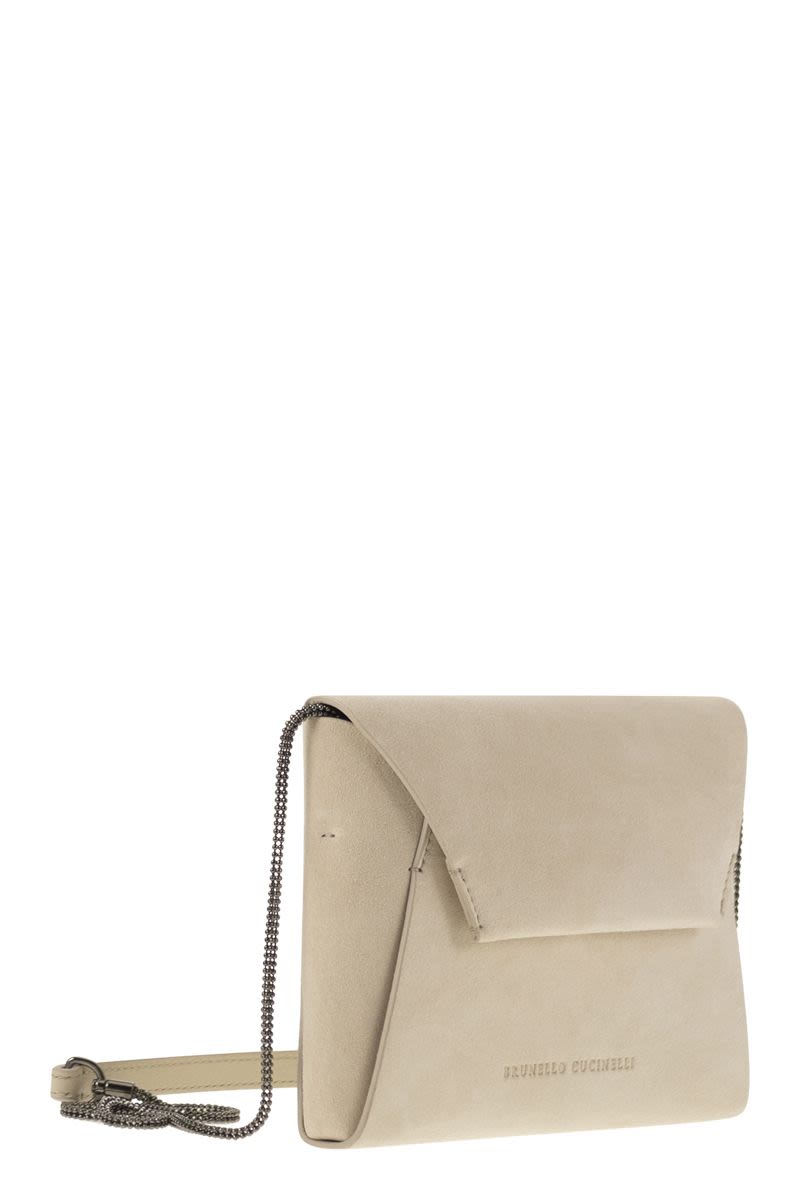 BRUNELLO CUCINELLI Mini Suede Clutch Handbag with Precious Chain