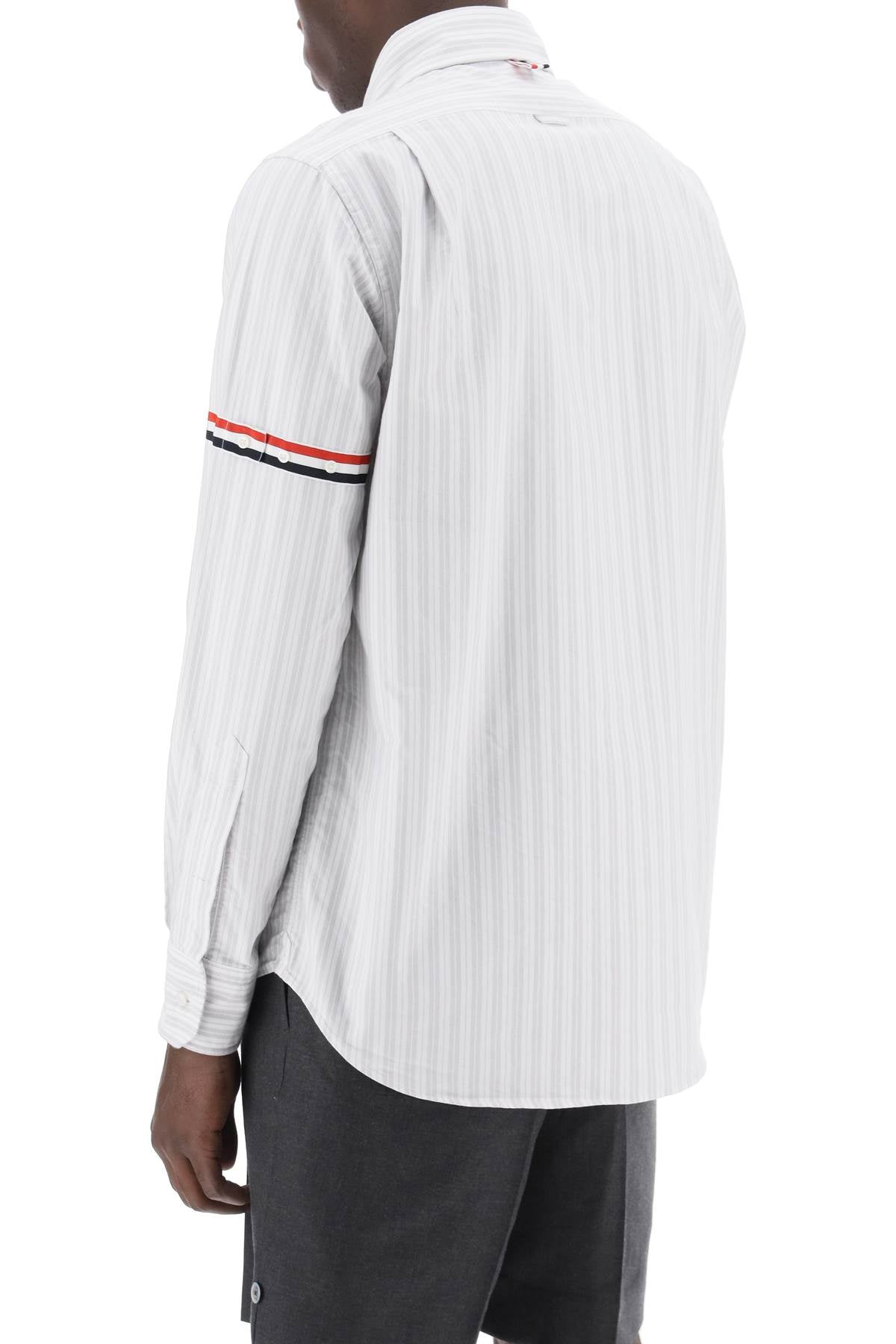 THOM BROWNE Striped Oxford Shirt with Grosgrain Band
