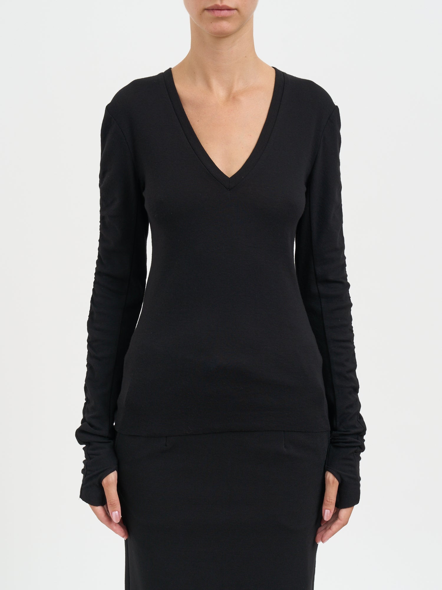 THOM KROM V-Neck Cotton Top - Women's Long Sleeve (Size S)