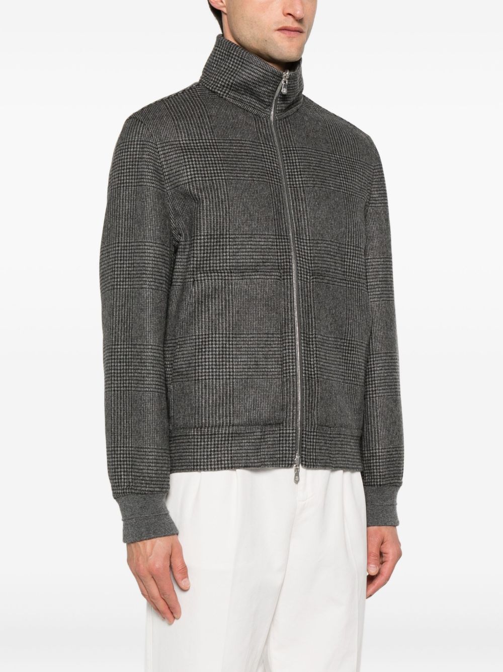 BRUNELLO CUCINELLI Cashmere Check Pattern Bomber Jacket for Men