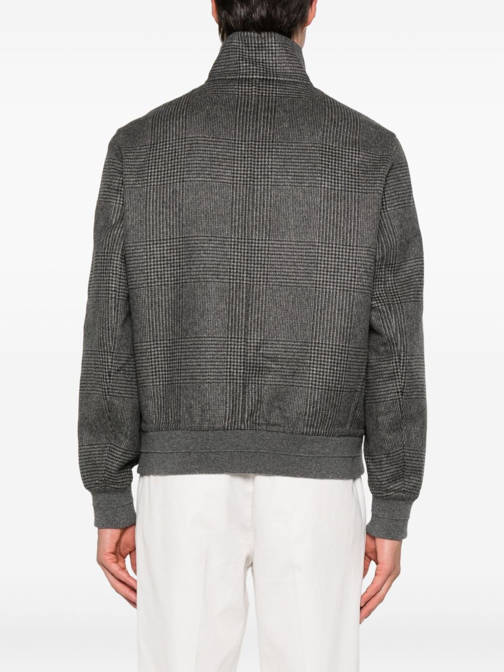 BRUNELLO CUCINELLI Cashmere Check Pattern Bomber Jacket for Men
