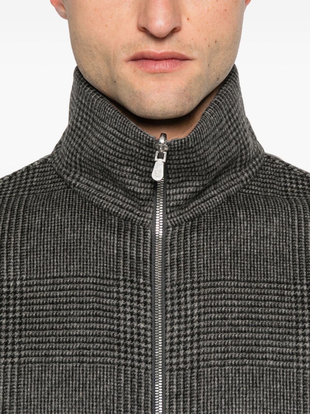 BRUNELLO CUCINELLI Cashmere Check Pattern Bomber Jacket for Men