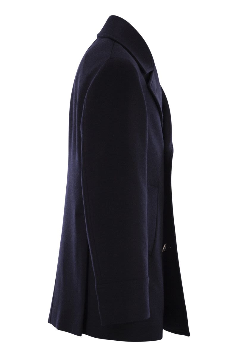 BRUNELLO CUCINELLI Double Wool Flannel Pea Jacket with Metal Buttons