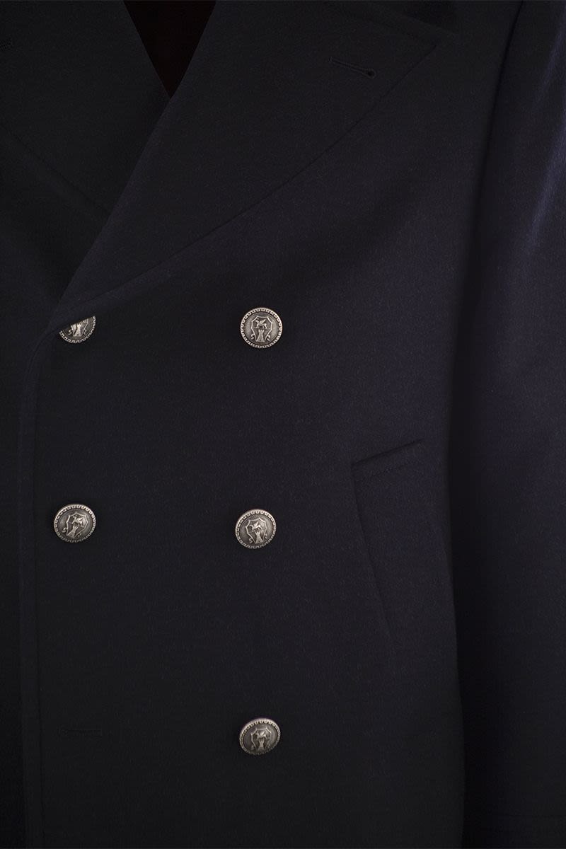 BRUNELLO CUCINELLI Double Wool Flannel Pea Jacket with Metal Buttons