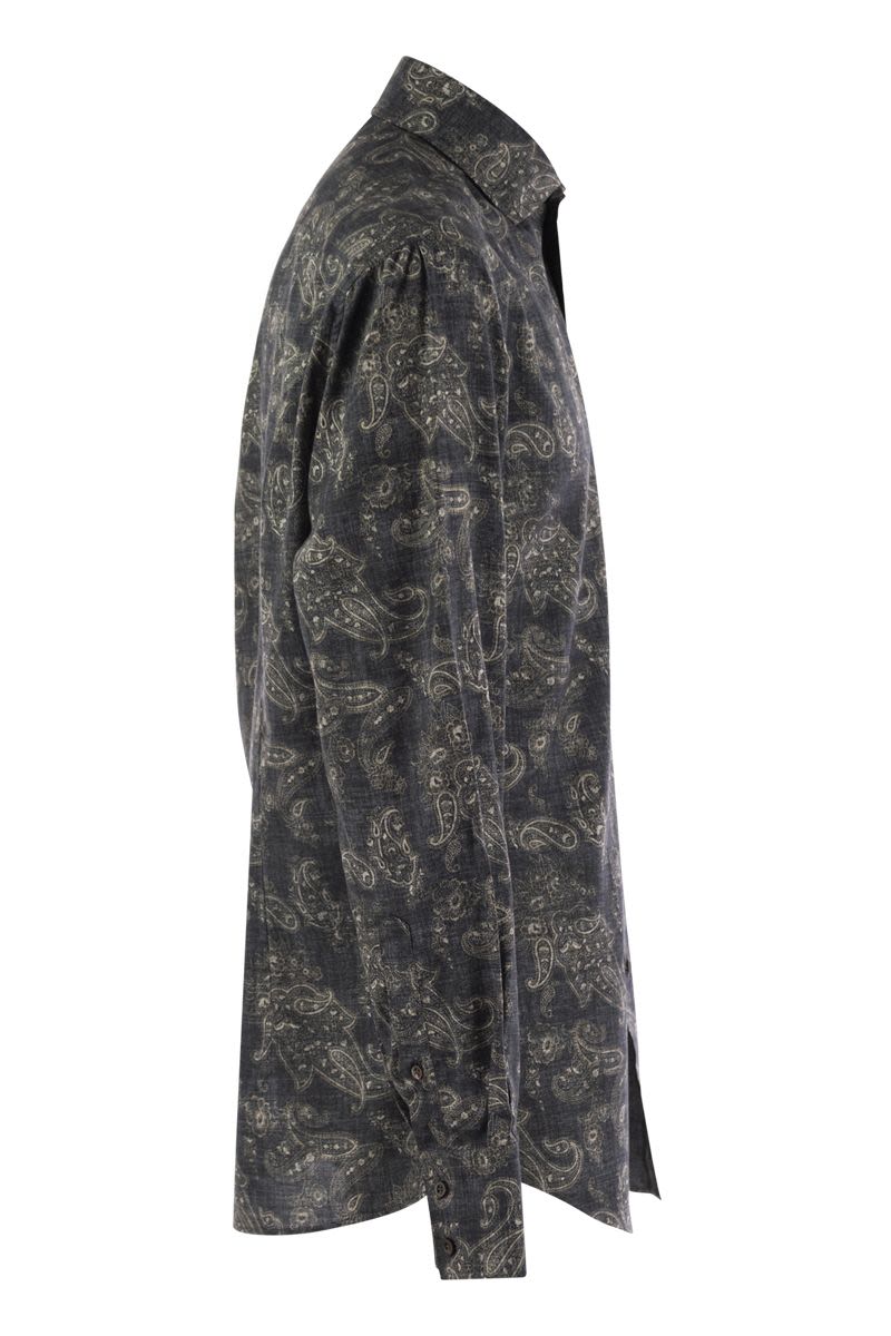 BRUNELLO CUCINELLI Slim Fit Cotton Paisley Canvas Shirt