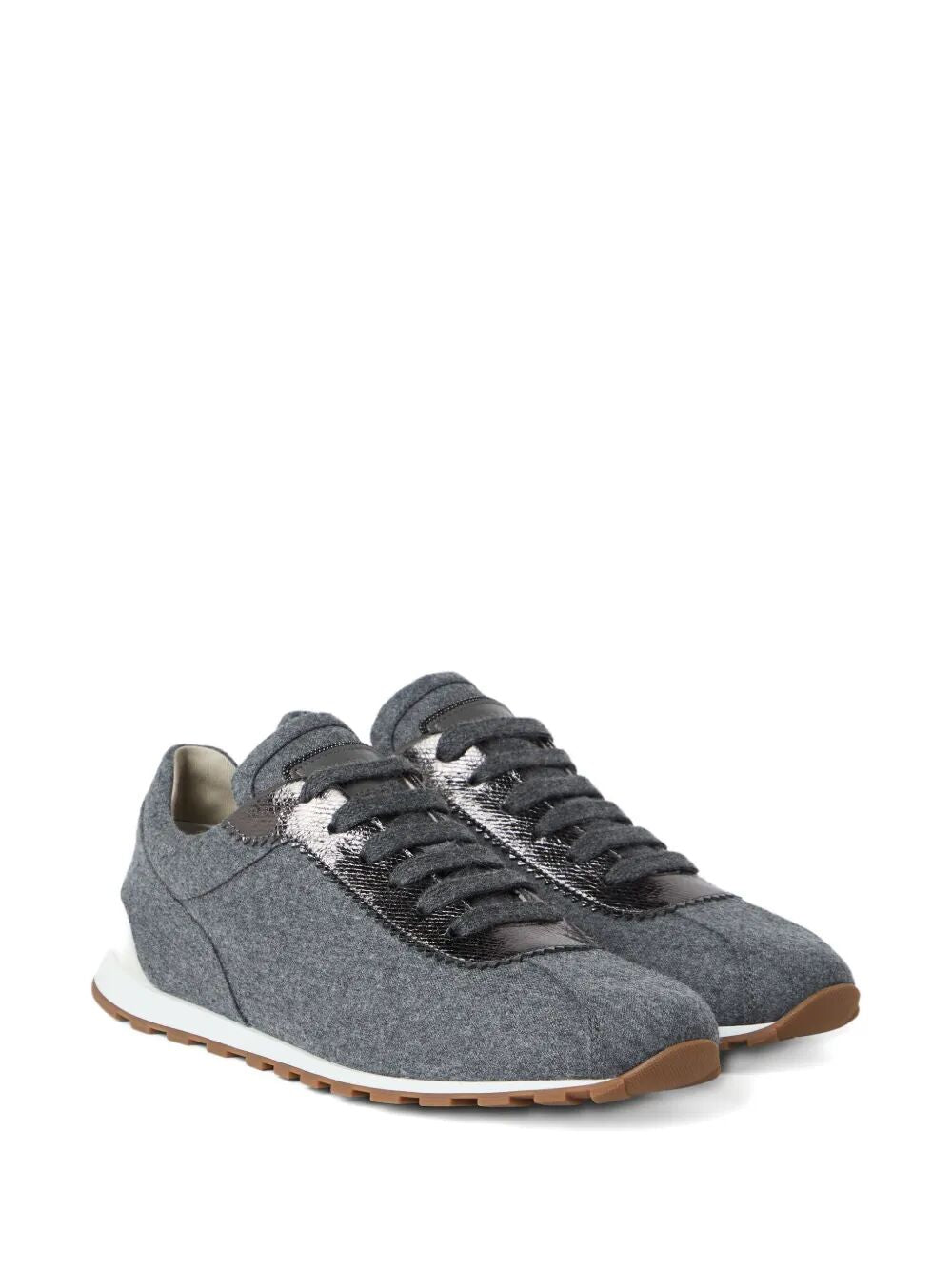 BRUNELLO CUCINELLI Wool and Leather Low-Top Sneakers for Women