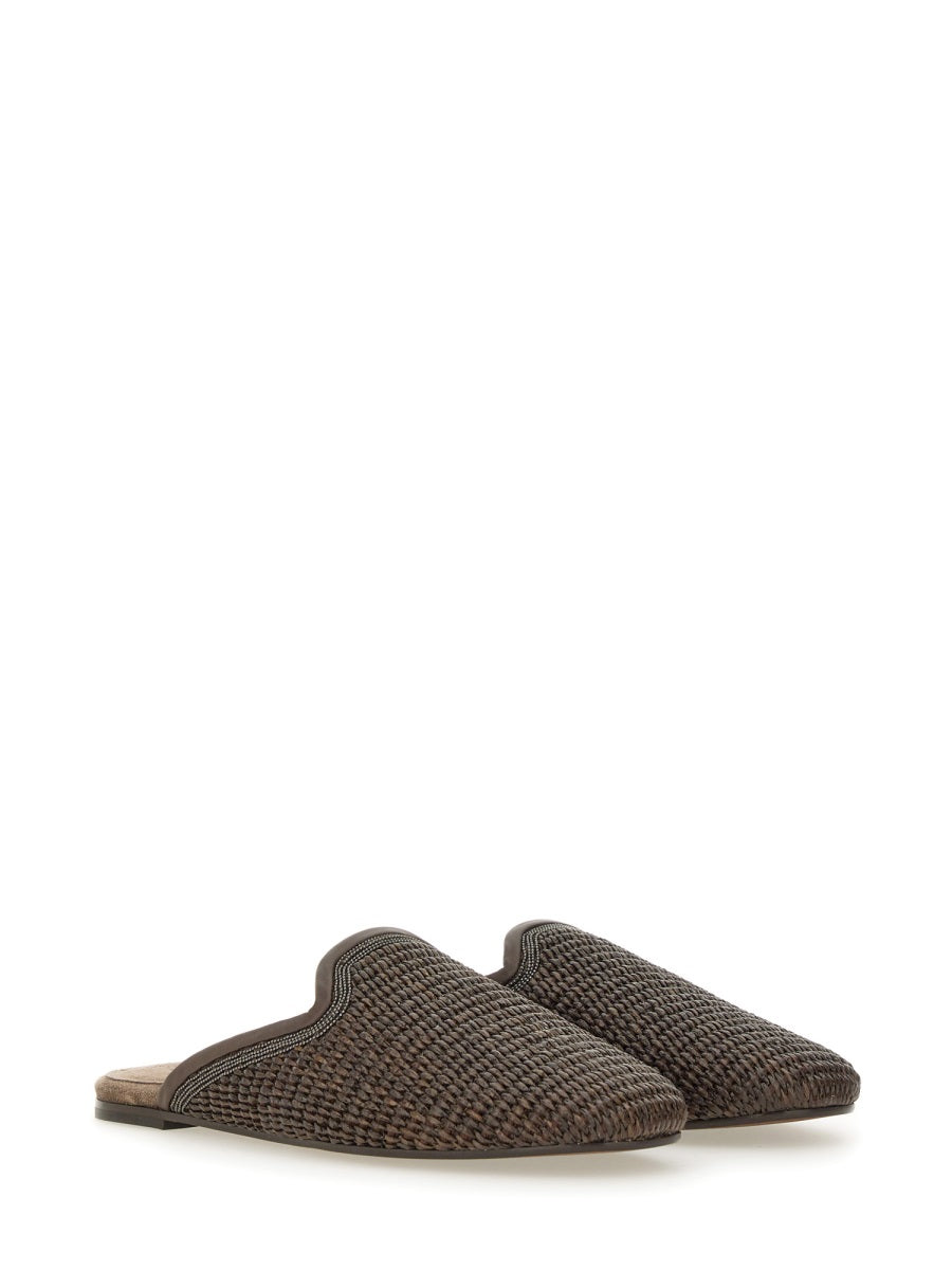 BRUNELLO CUCINELLI Techno Raffia Slipper with Precious Trim - 2 cm Heel