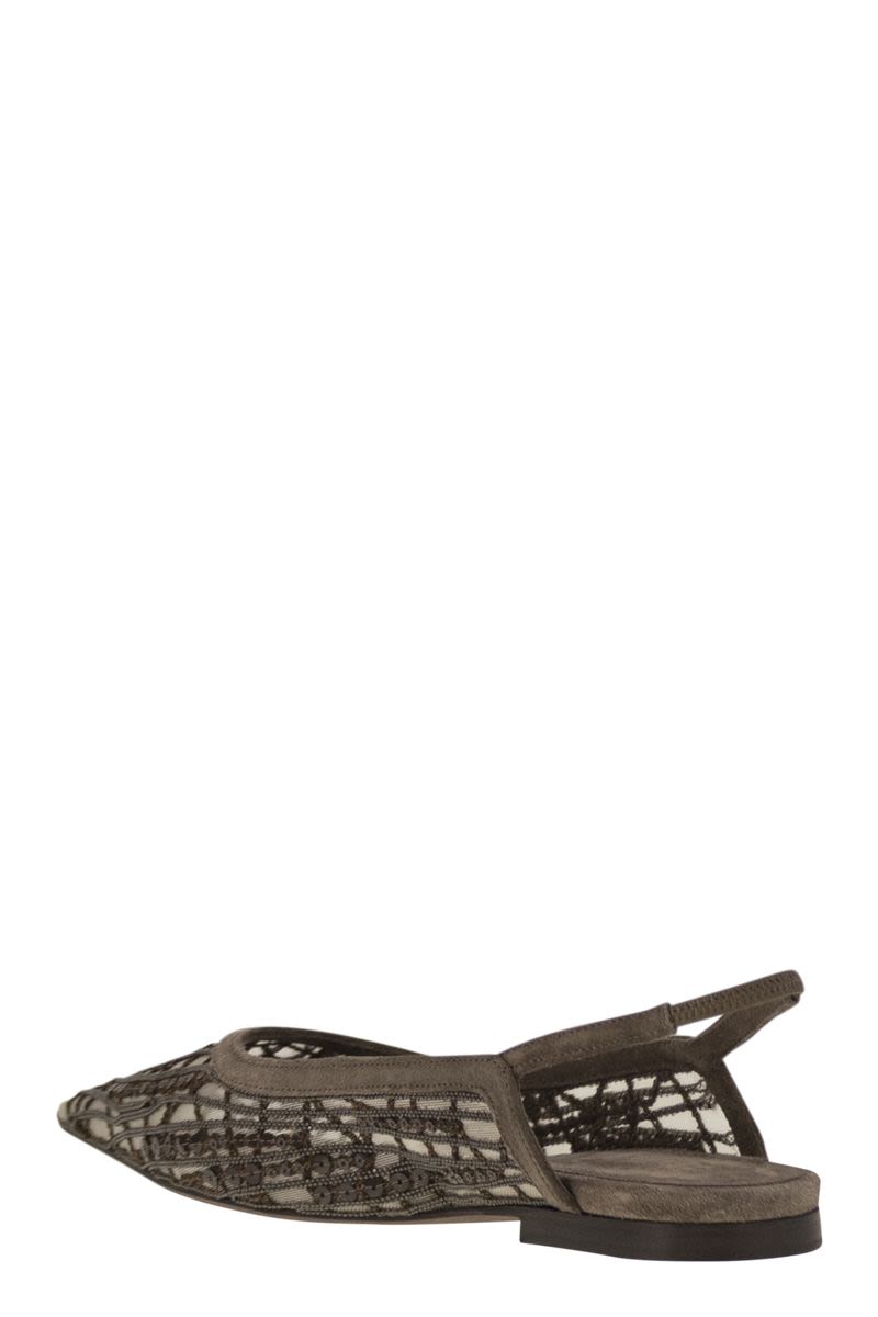 BRUNELLO CUCINELLI Sparkling Abstract Embroidered Suede Sandal with Comfortable Fit