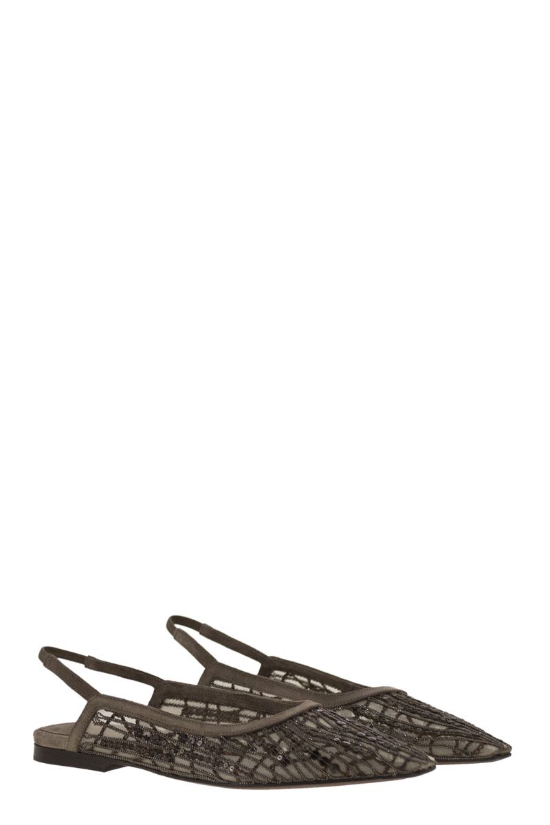 BRUNELLO CUCINELLI Sparkling Abstract Embroidered Suede Sandal with Comfortable Fit