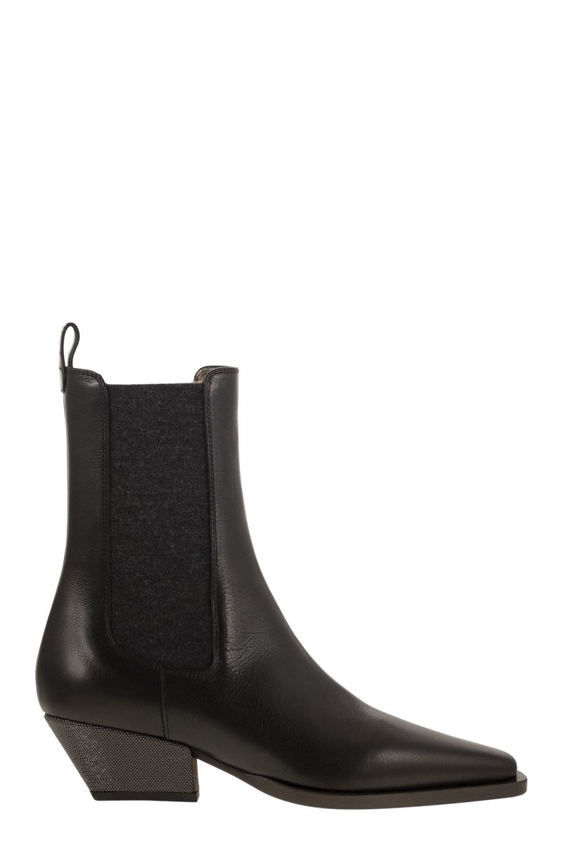 BRUNELLO CUCINELLI Classic Leather Chelsea Boot with Precious Block Heels