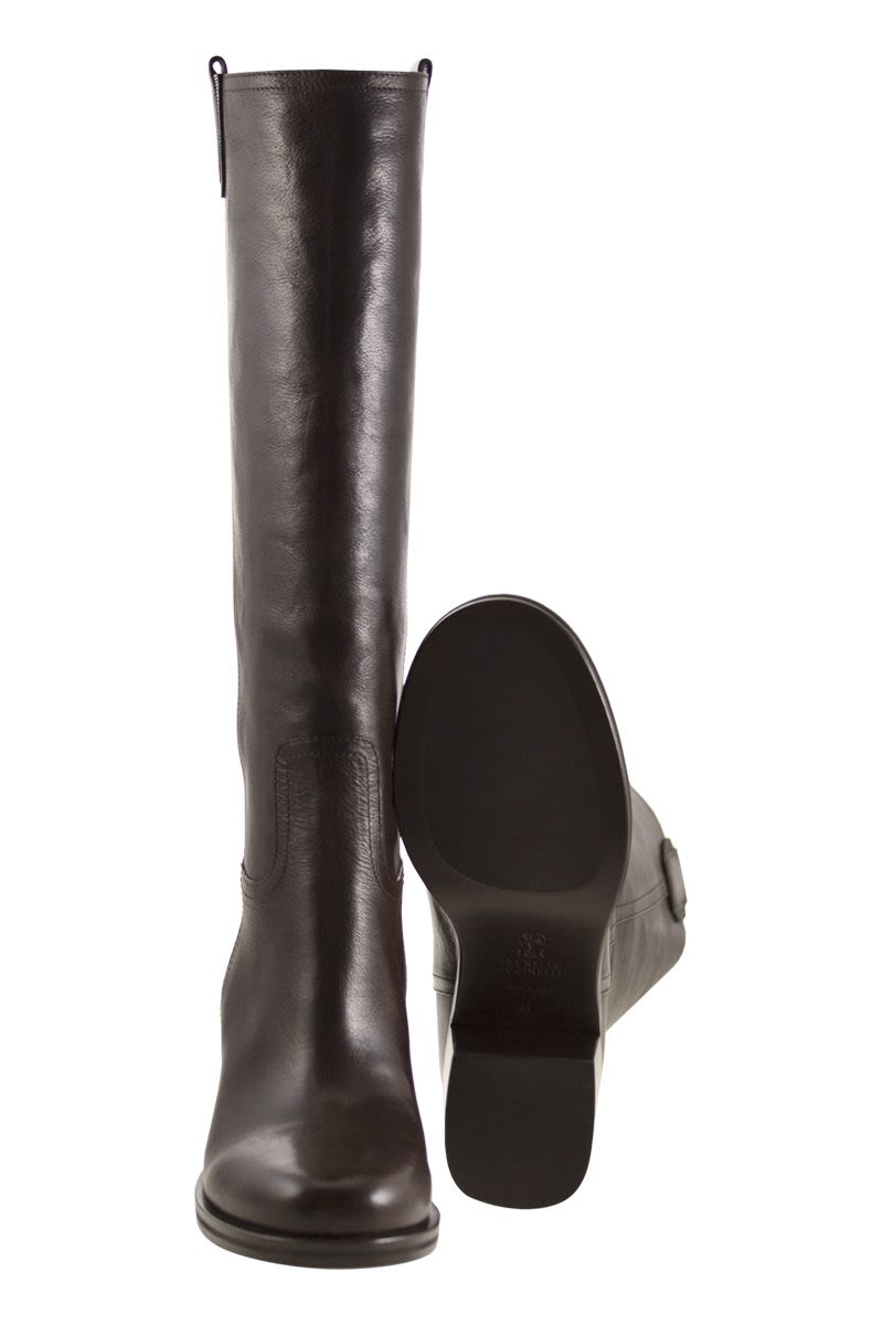 BRUNELLO CUCINELLI Classic Leather Boot with Precious Detailing - 7.5 cm Heel