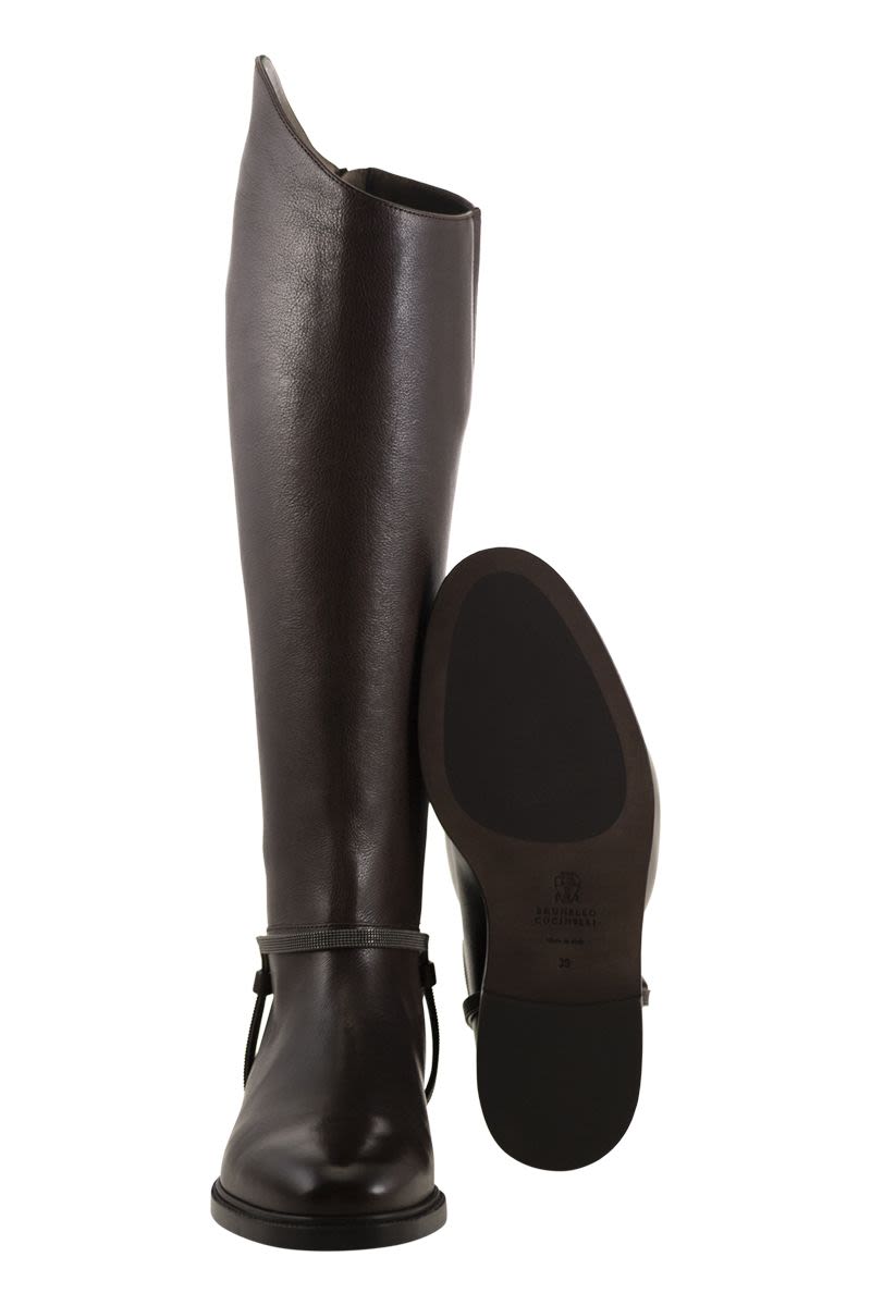 BRUNELLO CUCINELLI Classic Leather Boot with Precious Spurs