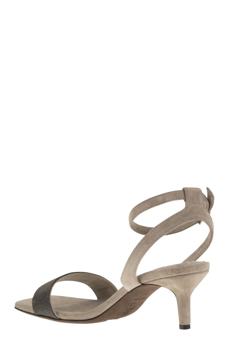 BRUNELLO CUCINELLI Suede Sandals with Precious Insert - 6 cm Heel