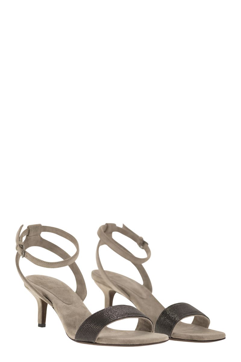 BRUNELLO CUCINELLI Suede Sandals with Precious Insert - 6 cm Heel
