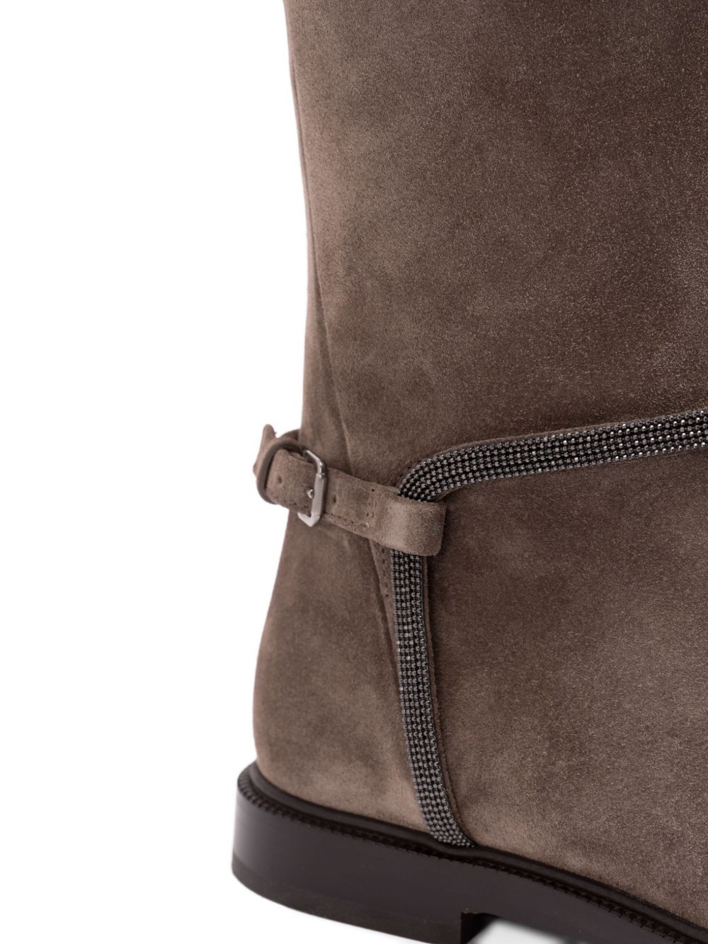 BRUNELLO CUCINELLI Suede Leather Boots with Side Zip and Chain Detail