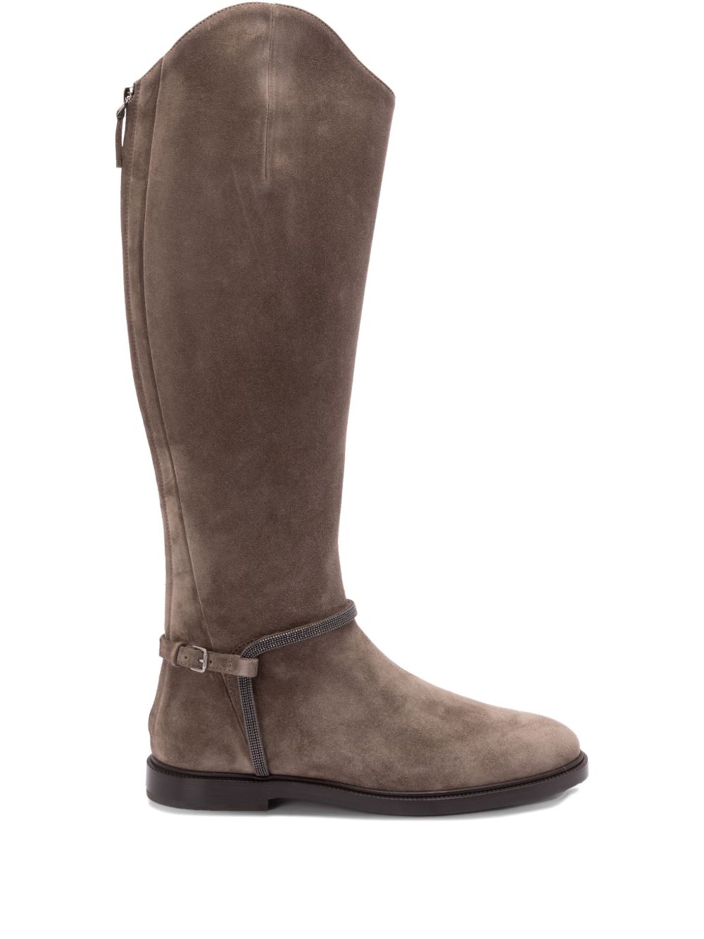 BRUNELLO CUCINELLI Suede Leather Boots with Side Zip and Chain Detail