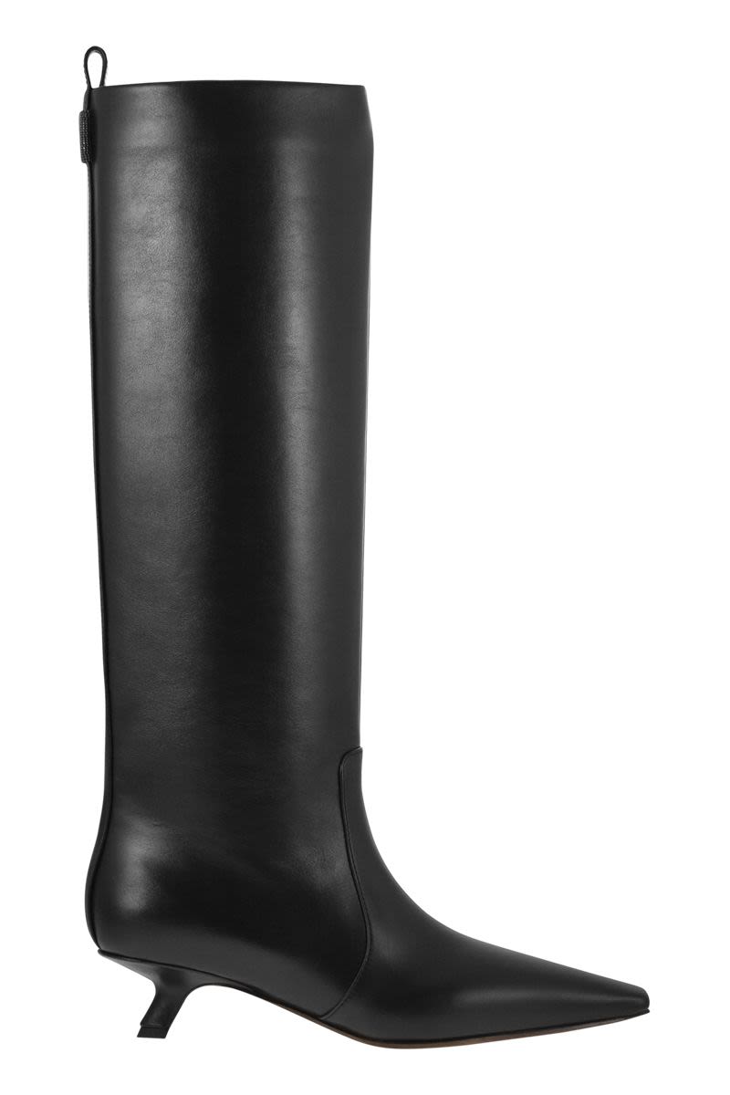 BRUNELLO CUCINELLI Nappa Leather Boots with Shiny Loop Detail - 4 cm Heel