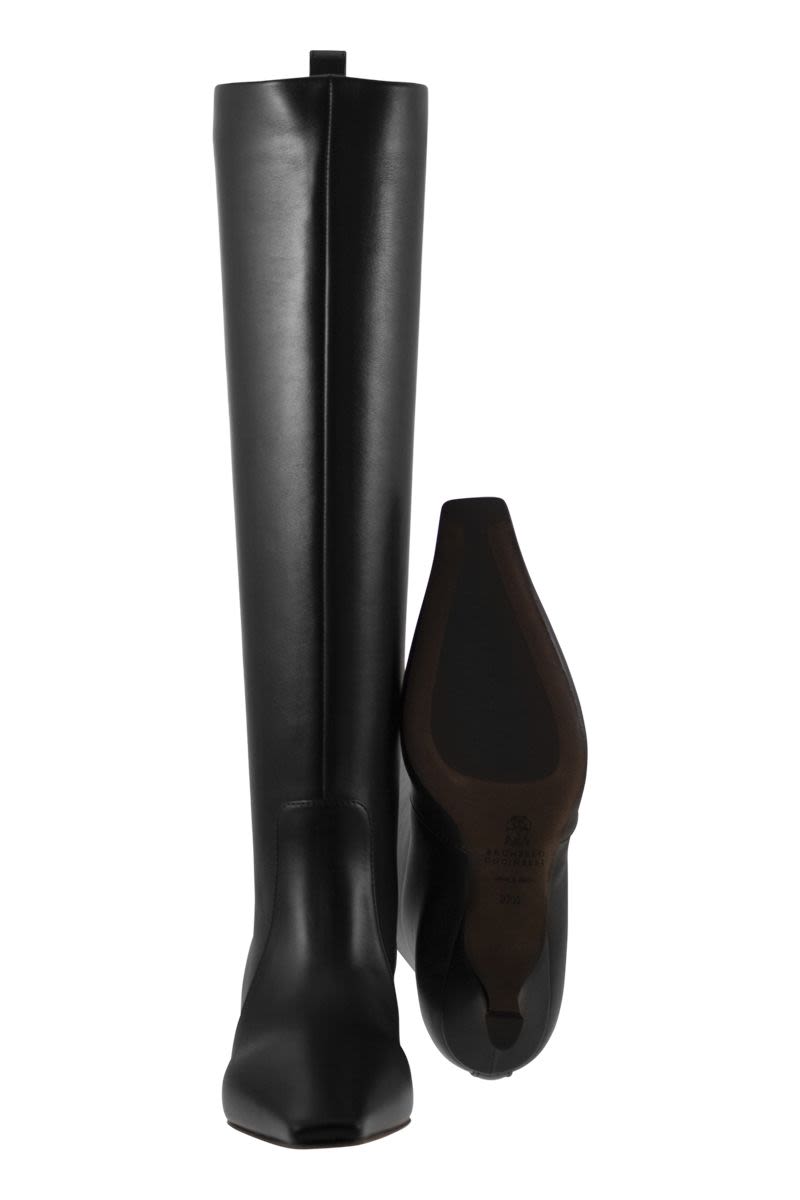 BRUNELLO CUCINELLI Nappa Leather Boots with Shiny Loop Detail - 4 cm Heel