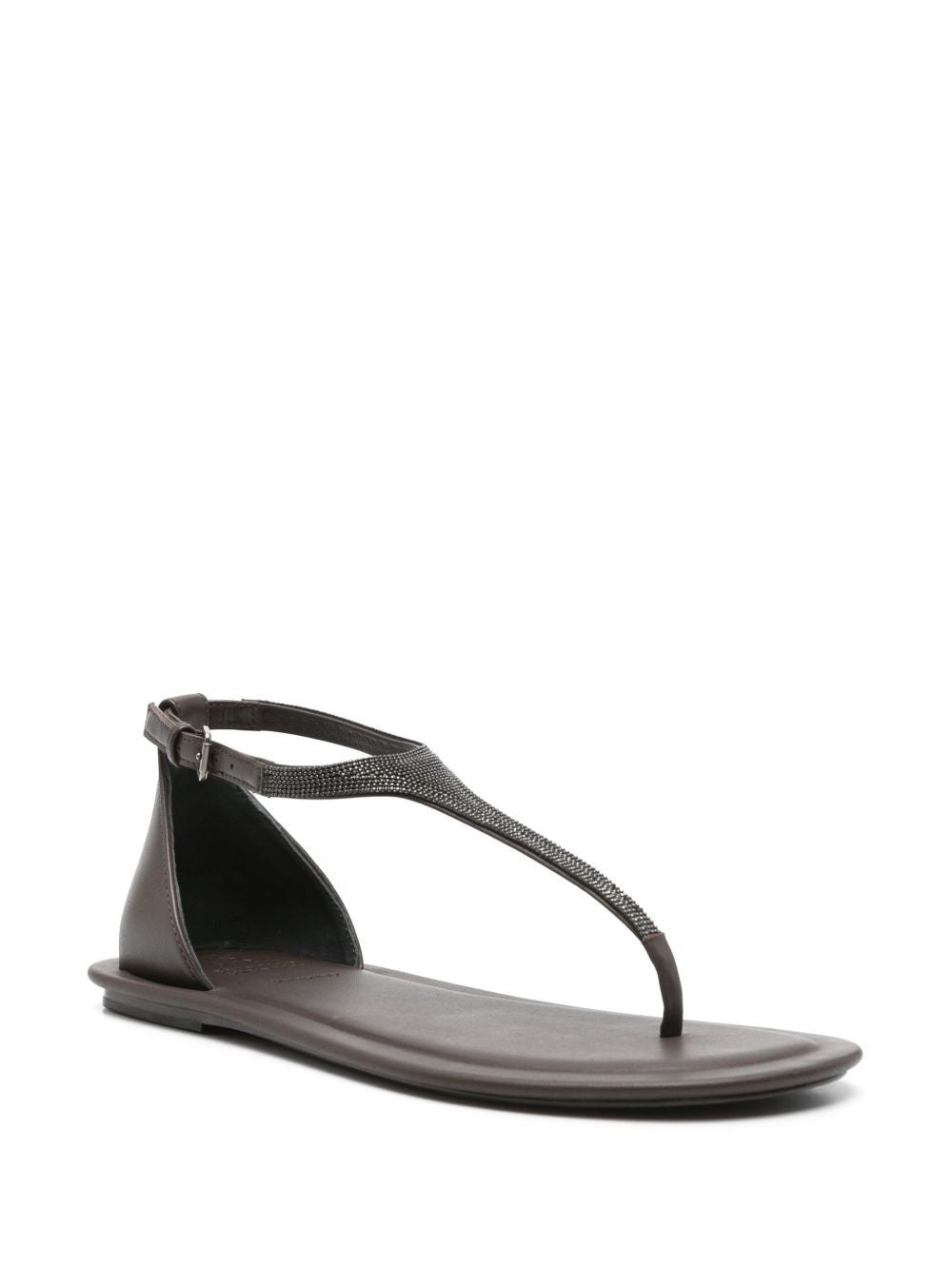 BRUNELLO CUCINELLI Women's Leather Thong Sandals with Buckle Ankle Strap