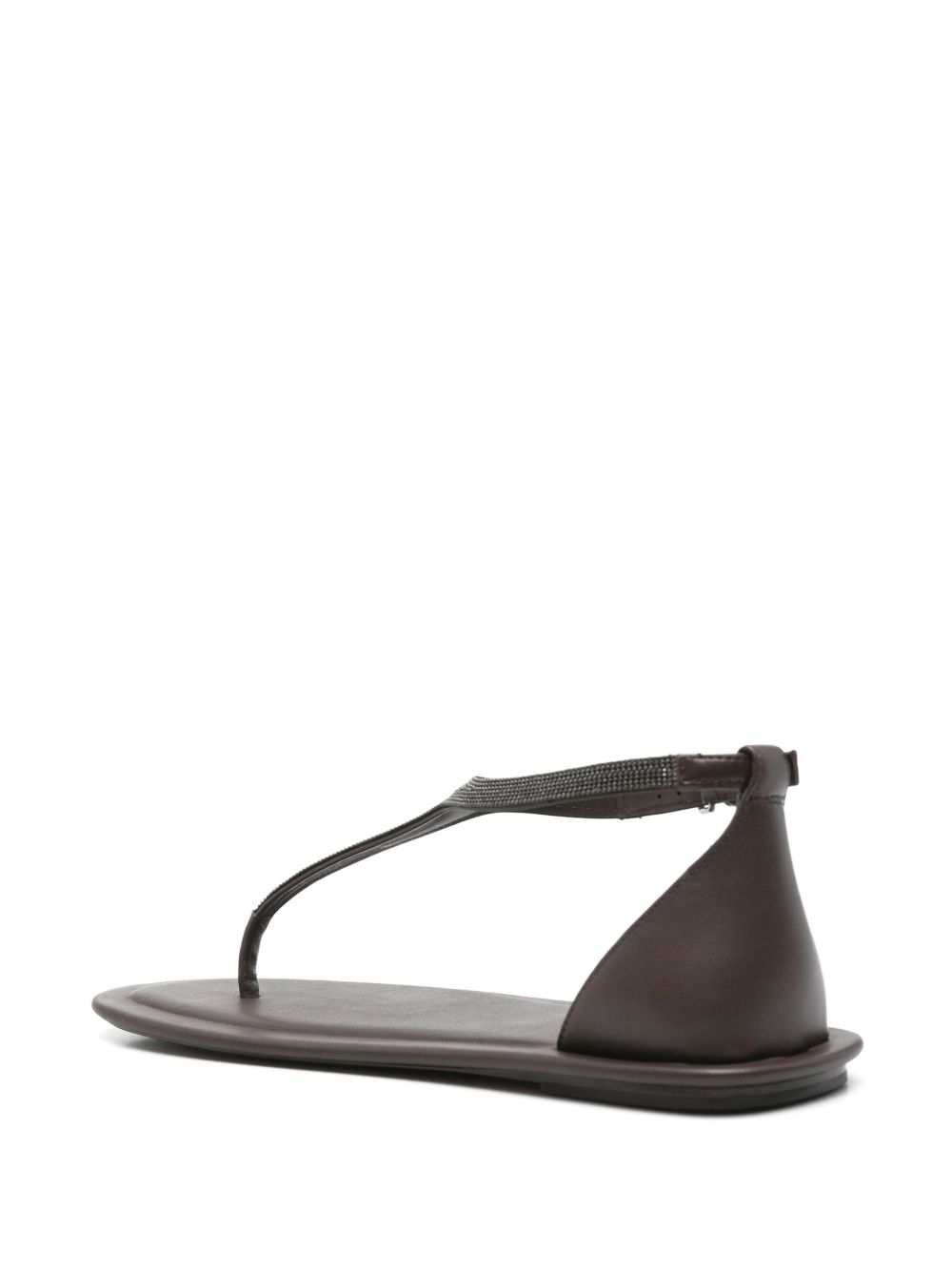 BRUNELLO CUCINELLI Women's Leather Thong Sandals with Buckle Ankle Strap