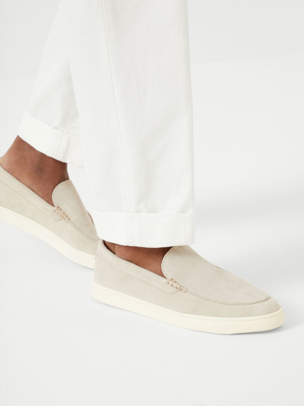 BRUNELLO CUCINELLI Chevron-Effect Suede Moccasins for Men - SS25