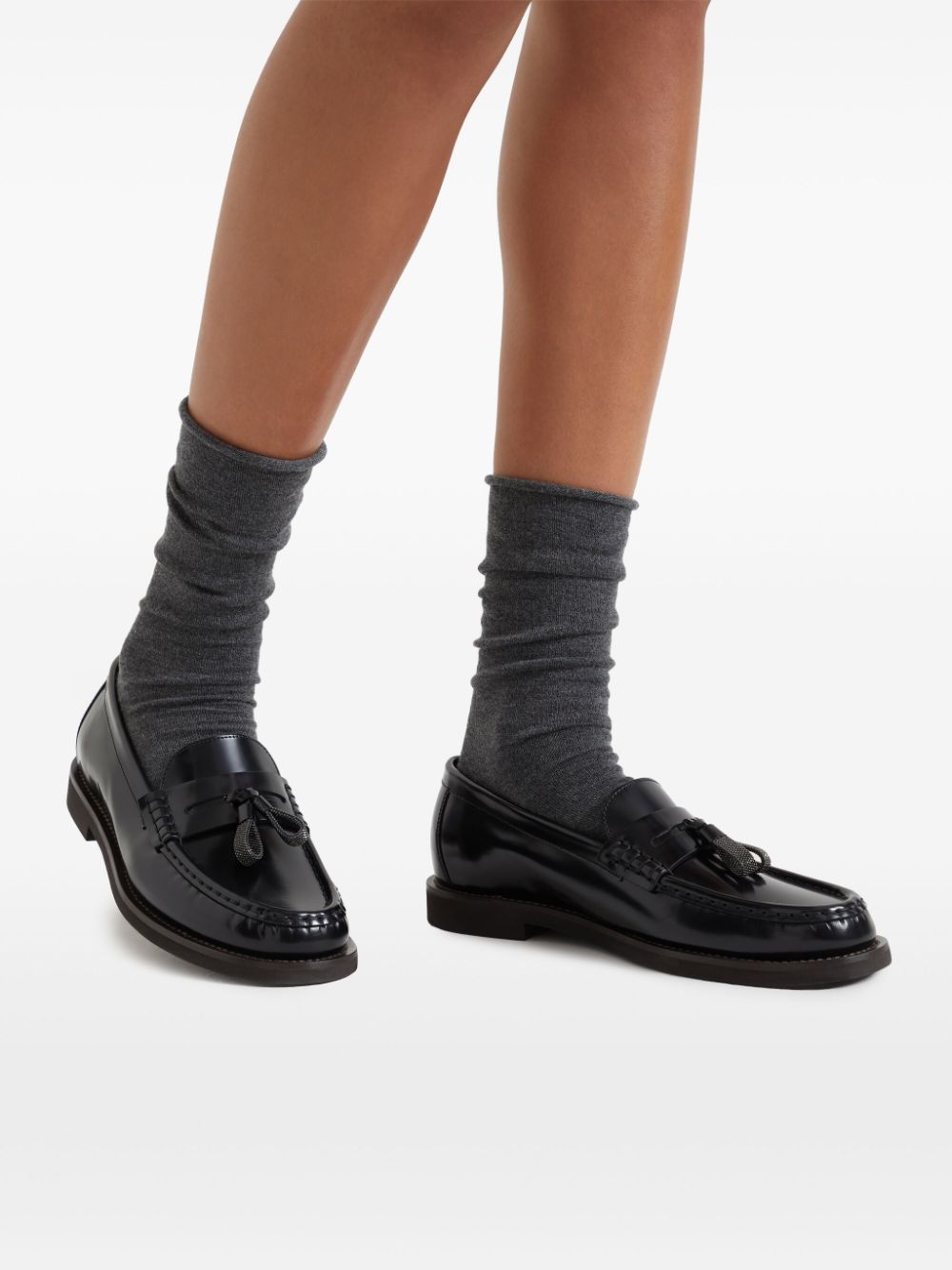 BRUNELLO CUCINELLI Leather Moccasins with Signature Chain Detail