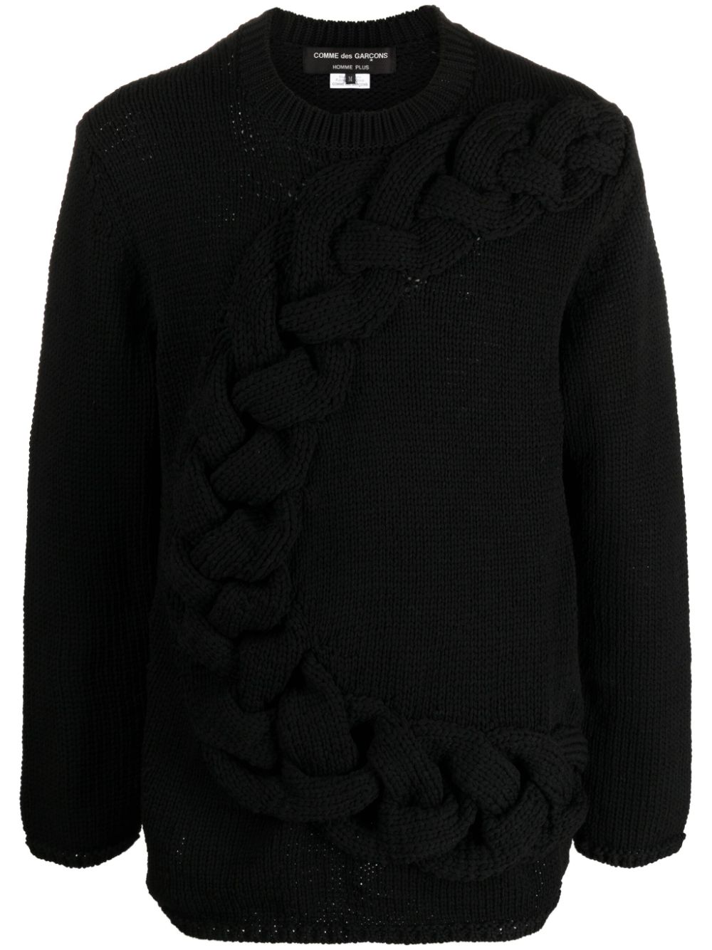 HOMME PLISSE Chunky Cable Knit Crewneck Sweater for Men