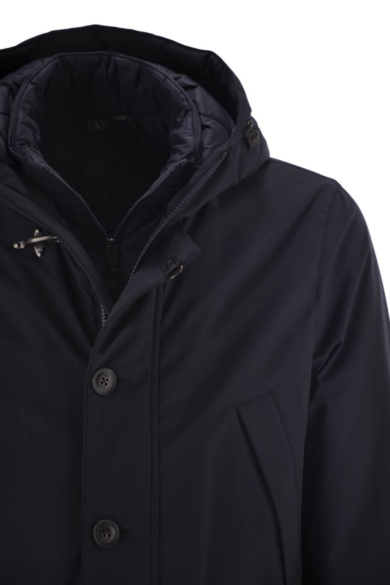 FAY Men's Mini Double-Breasted Parka Jacket with Hood