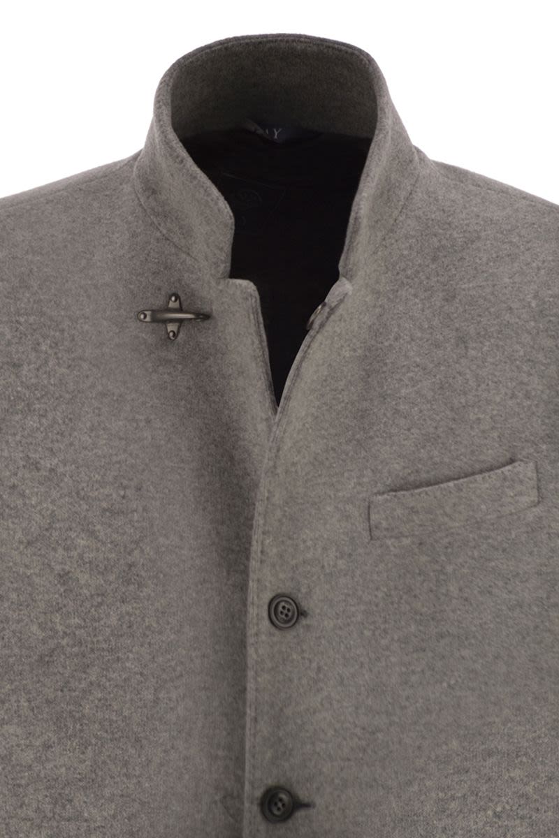 FAY Men's Wool Blend Herringbone Jacket with Stand-Up Collar