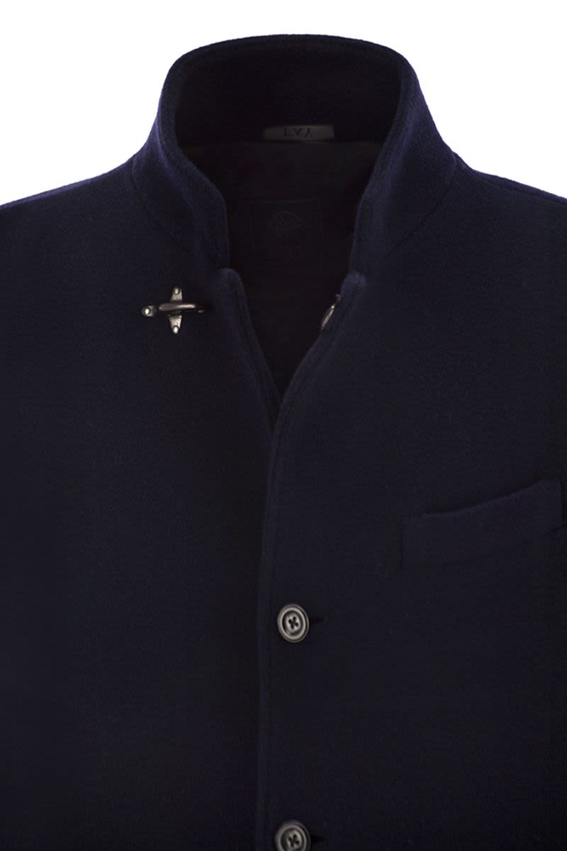 FAY Wool Blend Herringbone Jacket with Stand-Up Collar