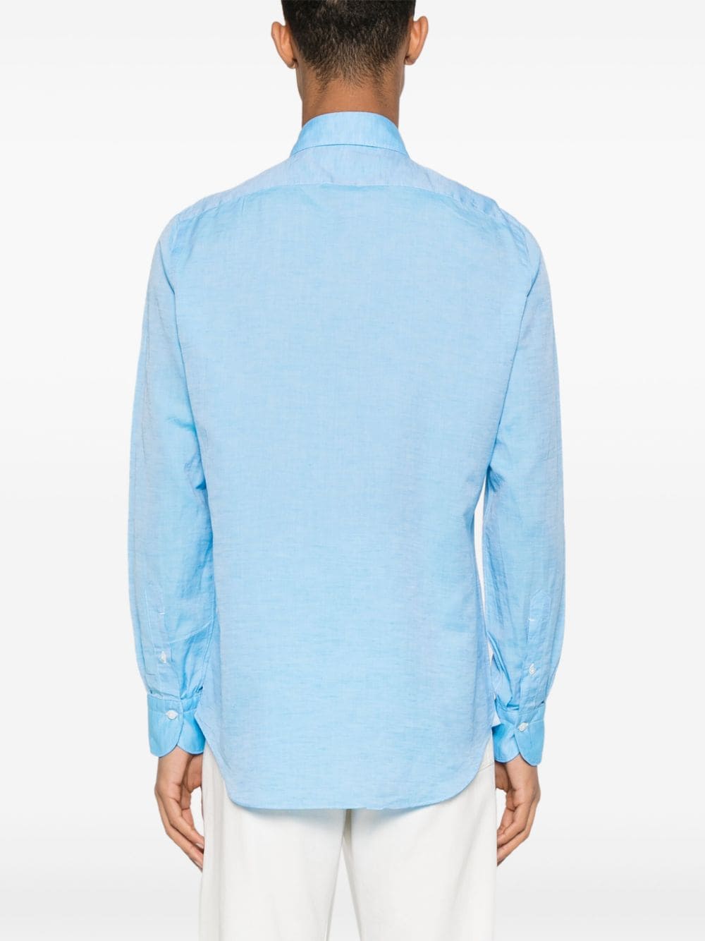 FINAMORE Cotton and Linen Blend Spread Collar Shirt