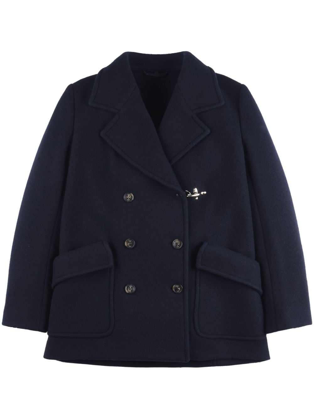 FAY Wool Double-Breasted Pacoat with Notched Lapels