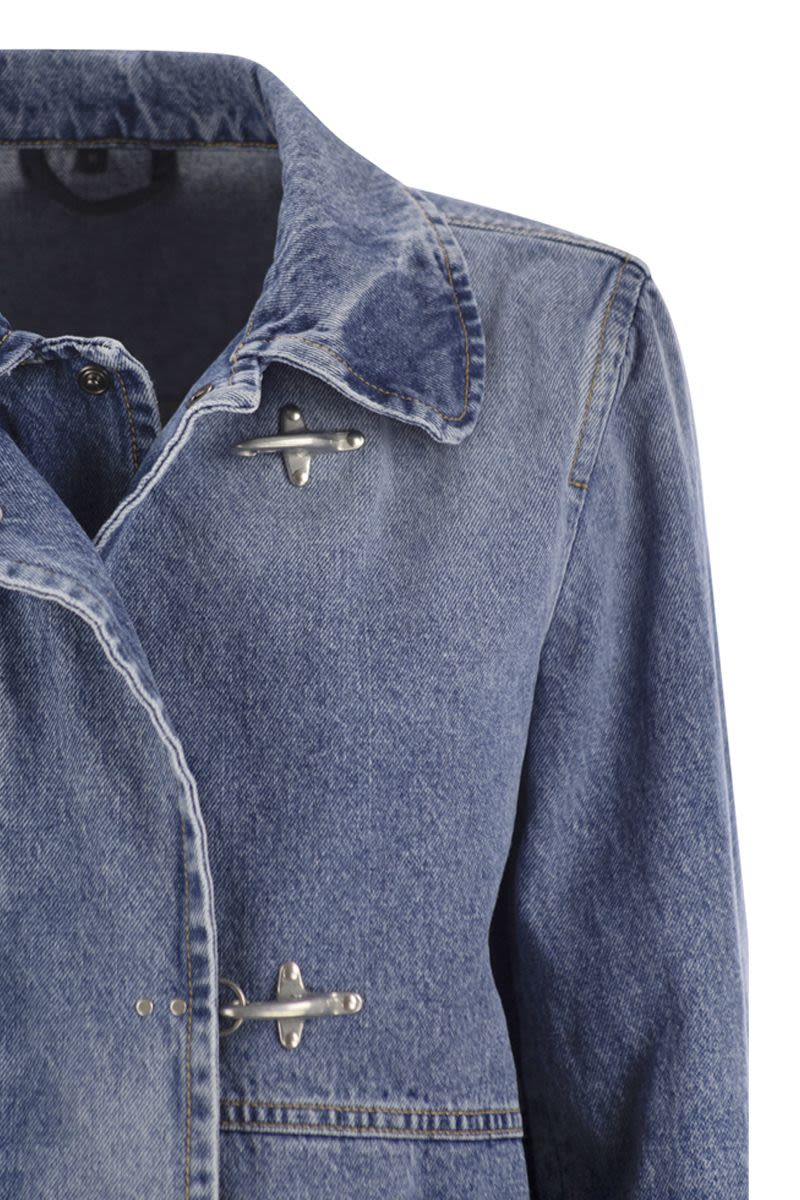 FAY Oversized Denim Jacket with Hook-and-Eye Closure
