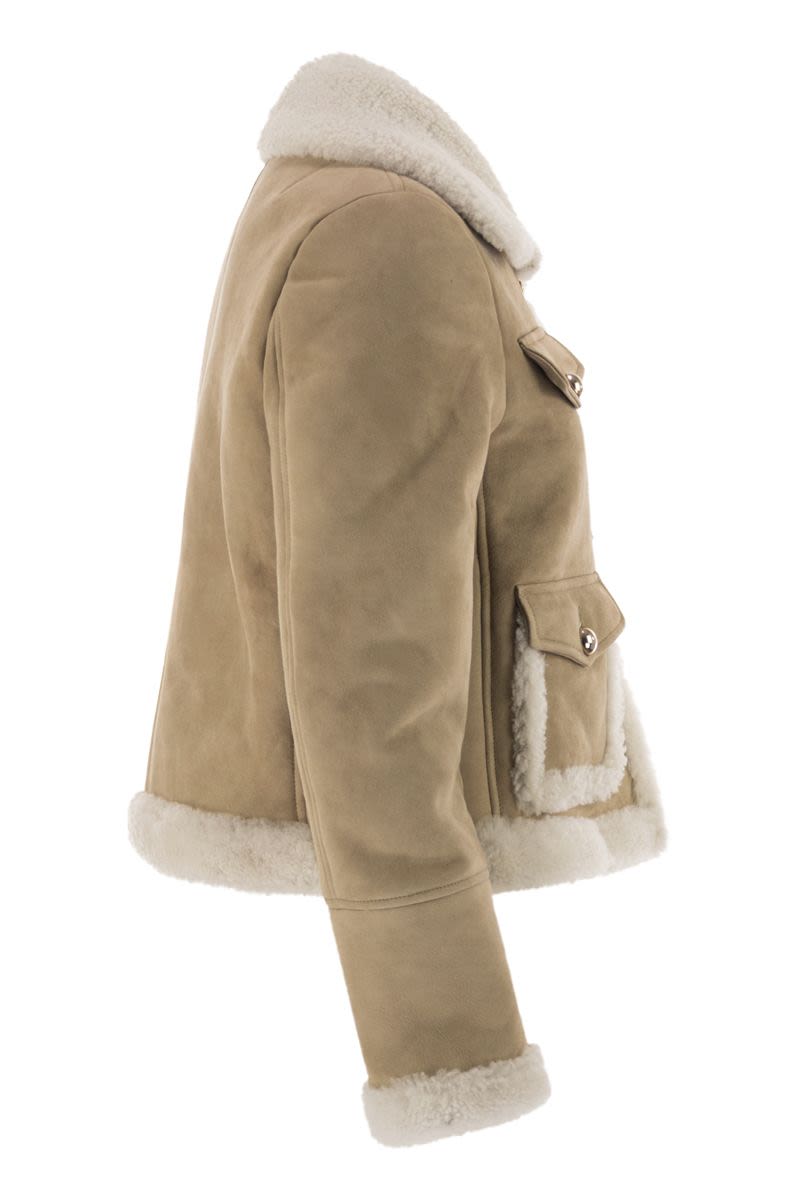FAY Cropped Sheepskin Jacket with Hook Fastening